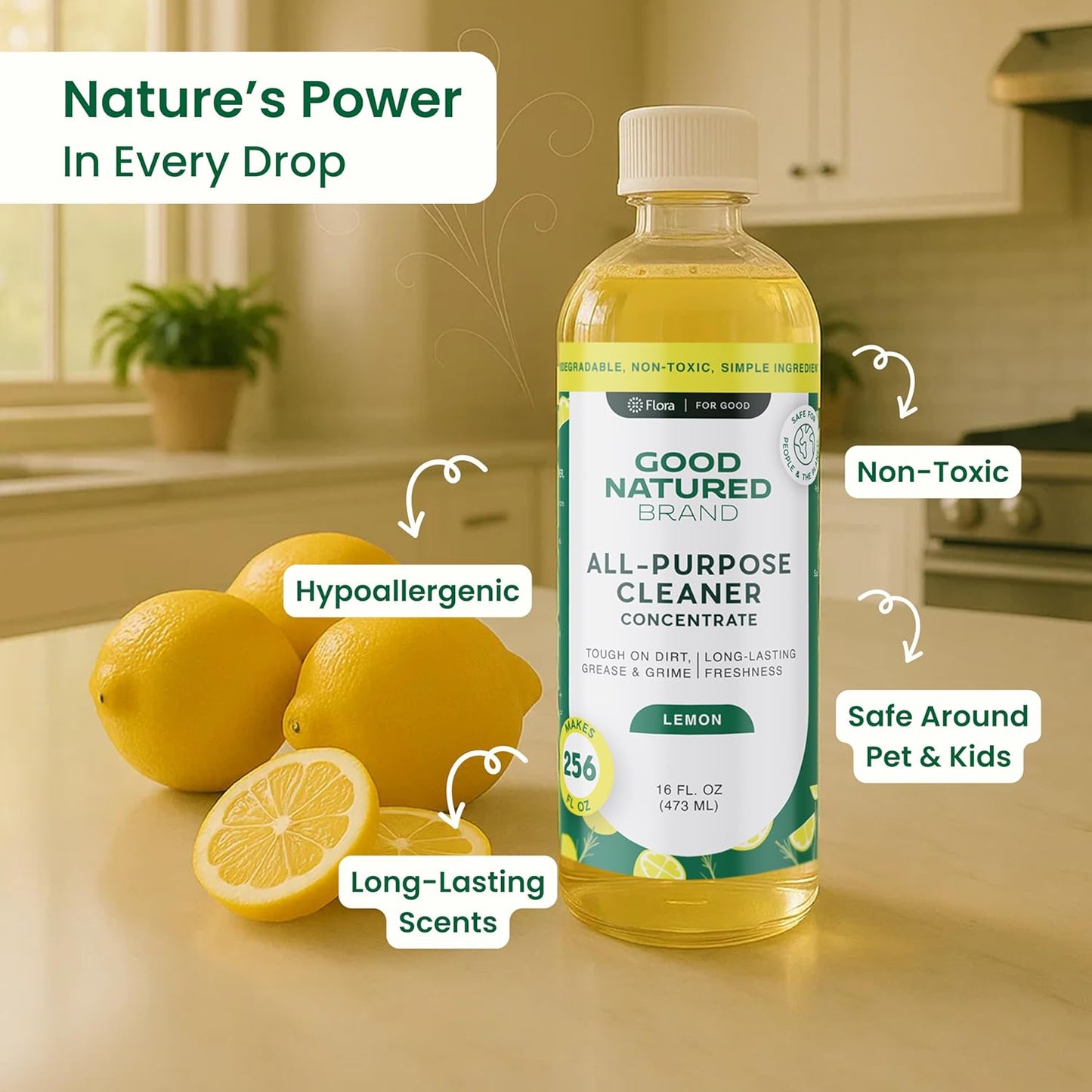 Good Natured Brand All-Purpose Cleaner Concentrate | Multi-Surface Cleaner | Natural Lemon