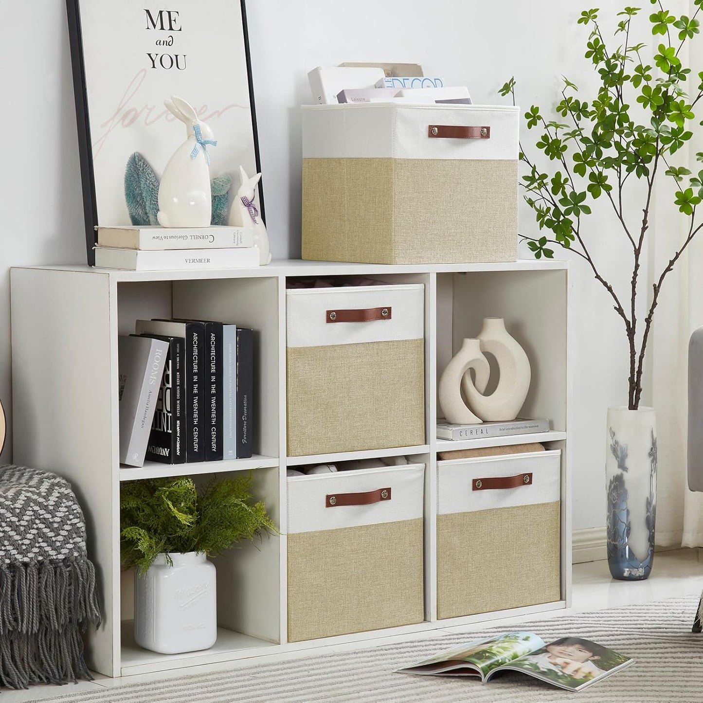 Collapsible Fabric Storage Cube Bins with 2 Reinforced PU Handles, Foldable Storage Organizer