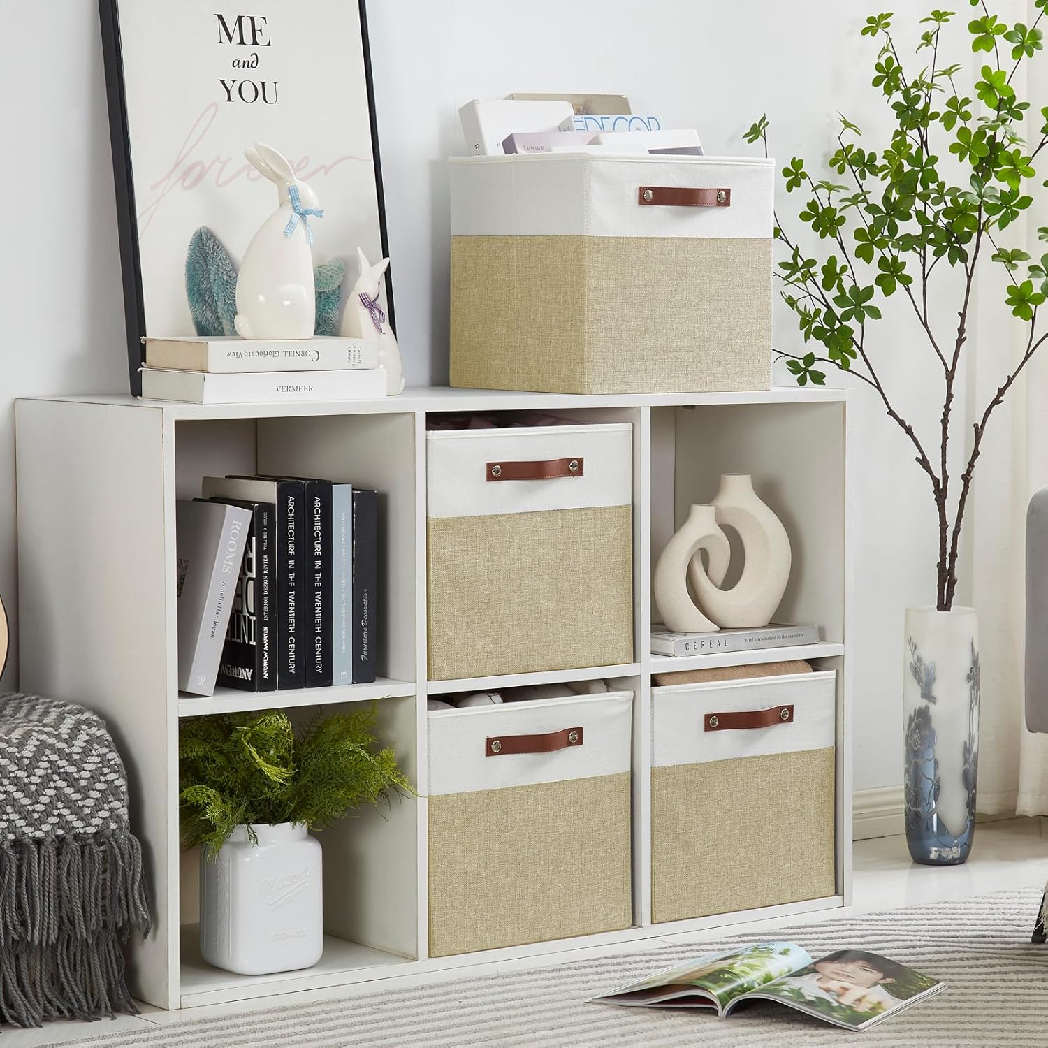 Collapsible Fabric Storage Cube Bins with 2 Reinforced PU Handles, Foldable Storage Organizer