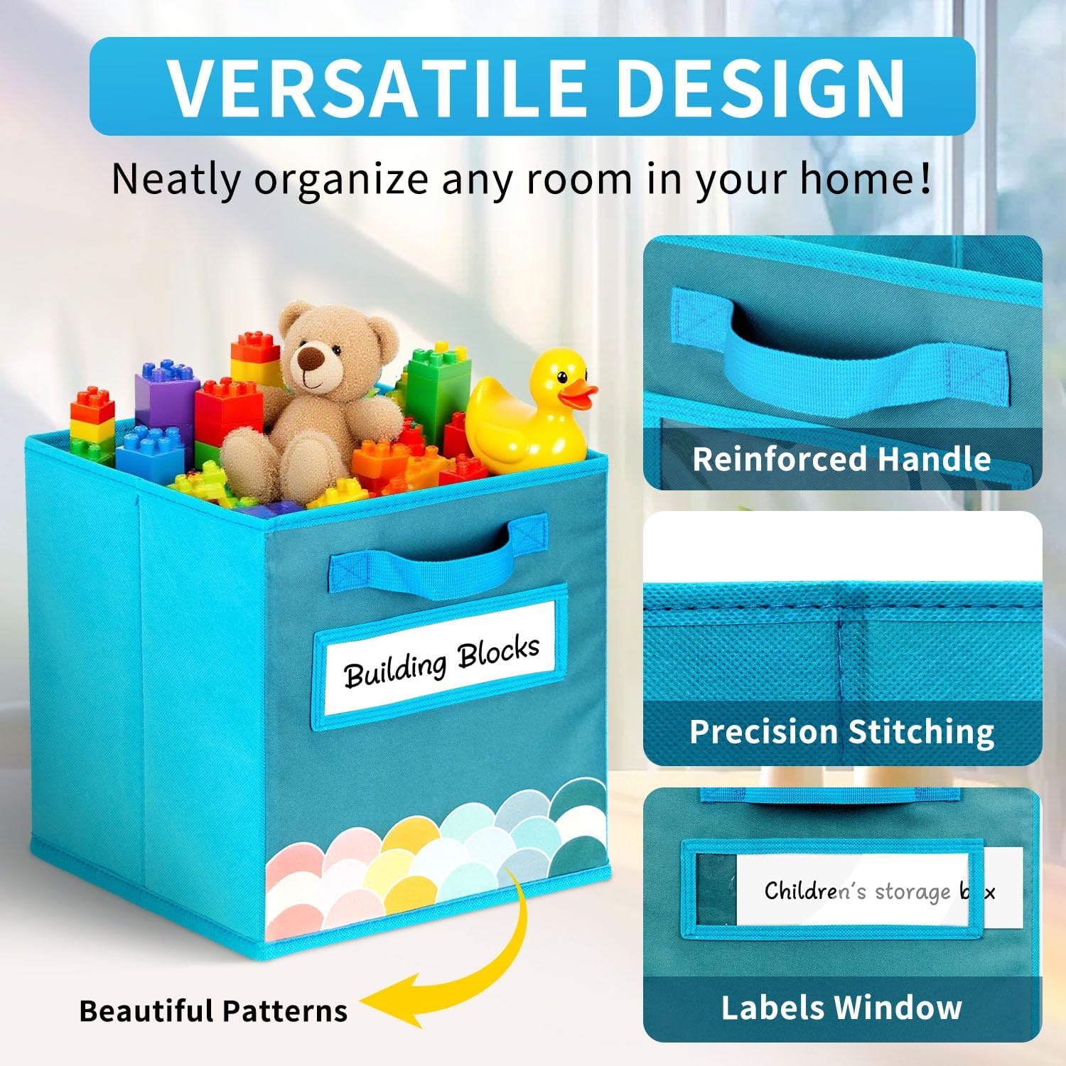 Cube Storage Bins, 3 Pack 11 Inch Fabric Storage Bins with Handle and Label Window, Foldable