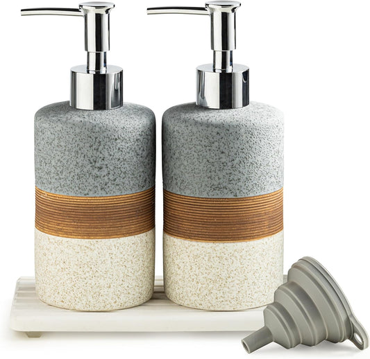 Ceramic Soap Dispenser Set(2 Pack) – Hand Soap, Dish Soap, Shampoo & Shower Soap Dispenser for