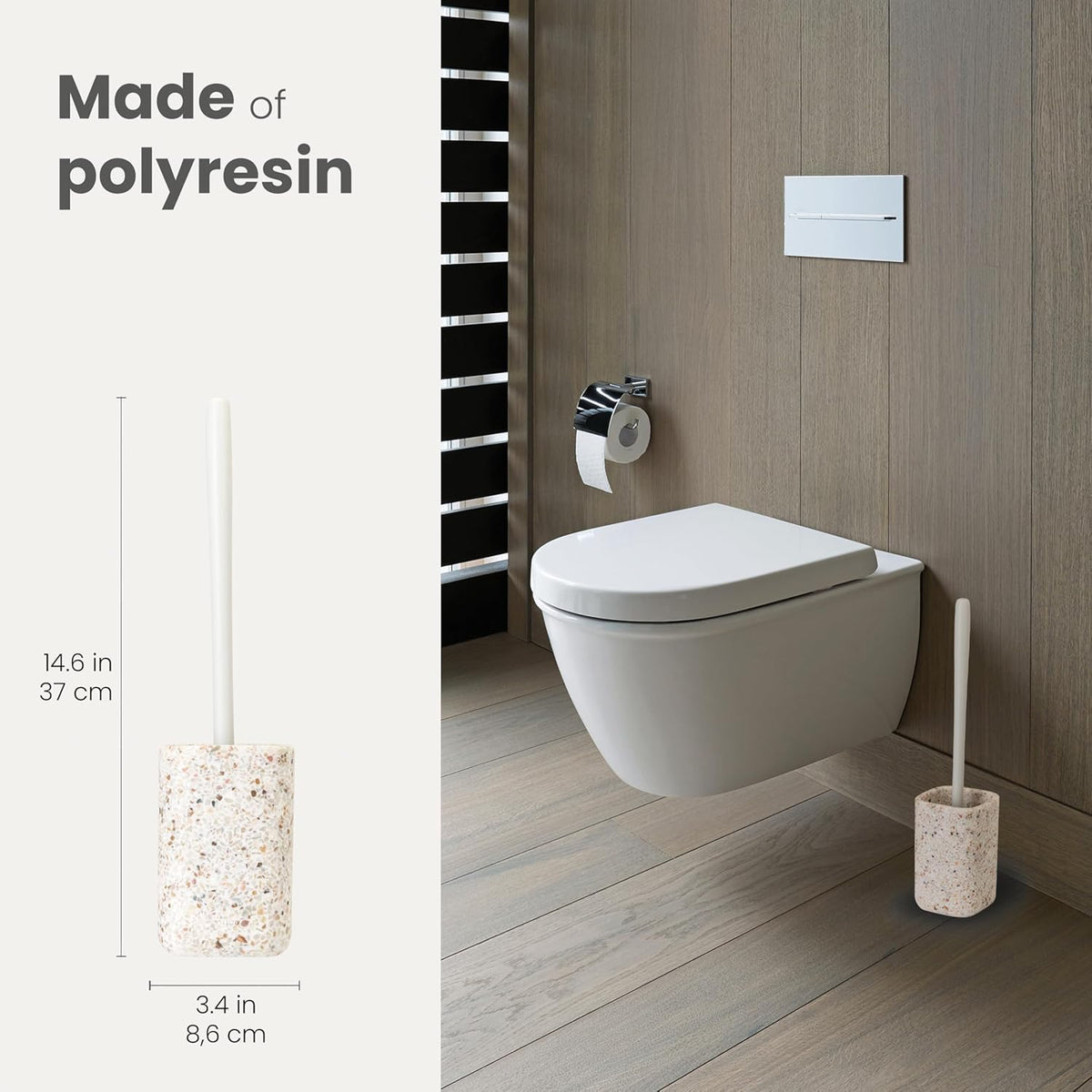 Vigar Zense Toilet Brush and Holder Set, Toilet Bowl Brush with Polyresin Stone Holder, Bathroom