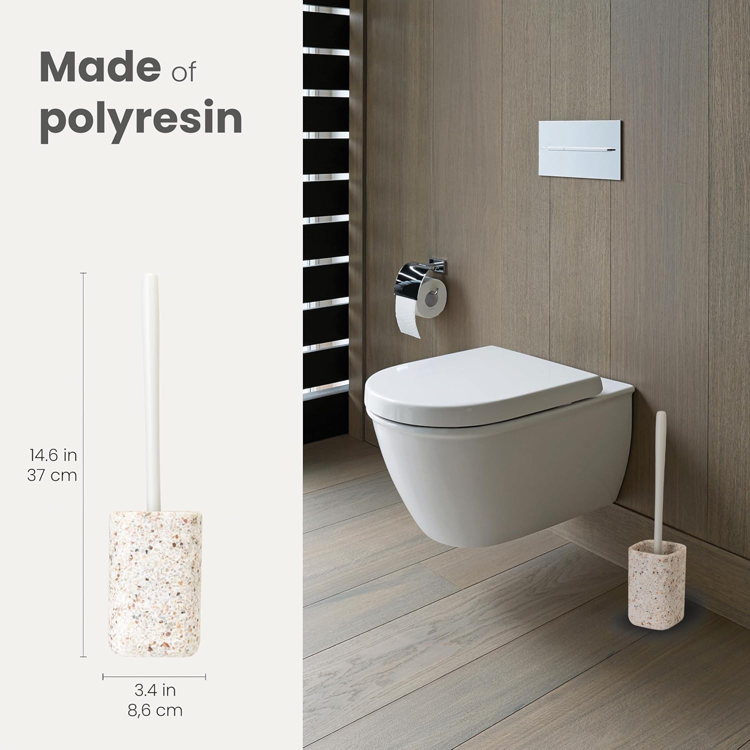 Vigar Zense Toilet Brush and Holder Set, Toilet Bowl Brush with Polyresin Stone Holder, Bathroom
