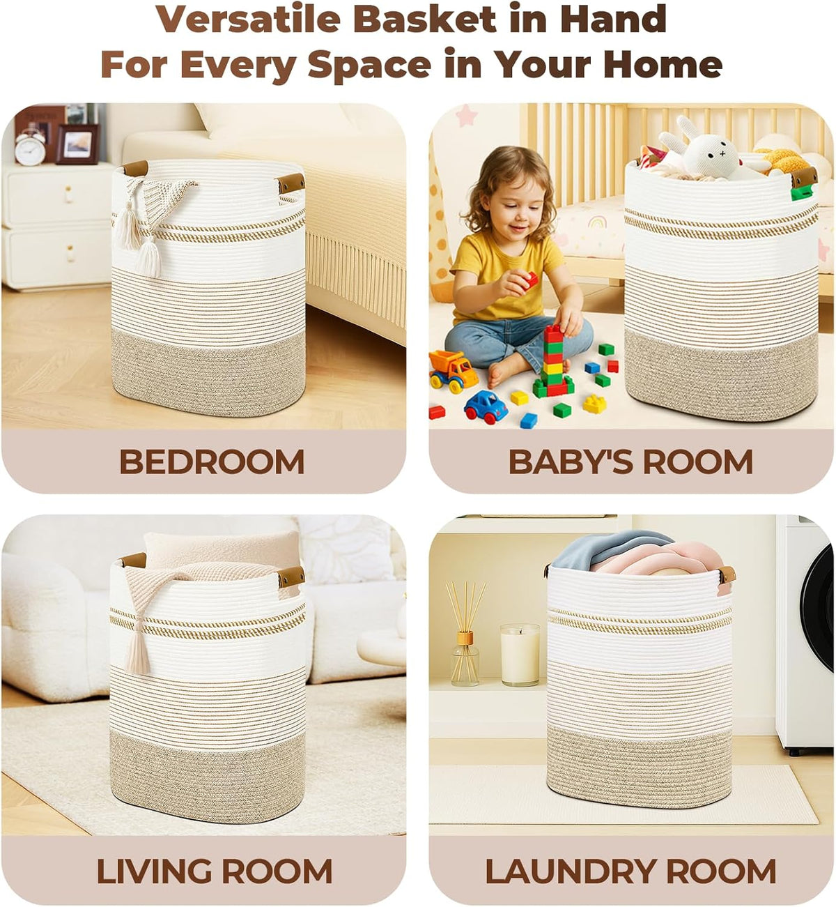 Laundry Basket with Handles - Blanket Basket & Hampers for Bedroom Aesthetic, Laundry Hamper &