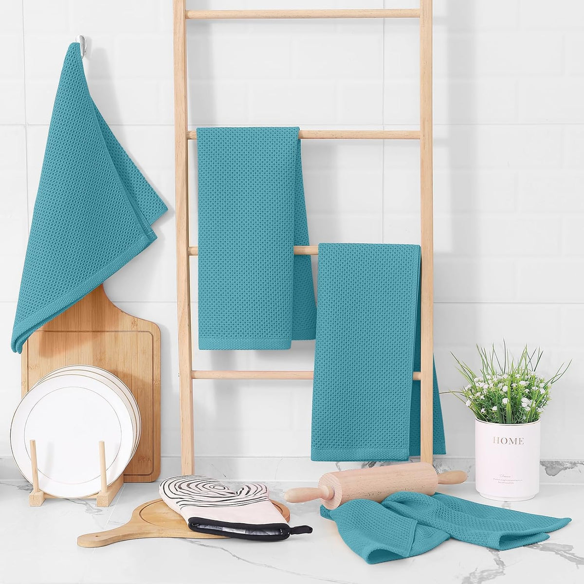 Homaxy 100% Cotton Waffle Weave Kitchen Dish Towels, Ultra Soft Absorbent Quick Drying Cleaning