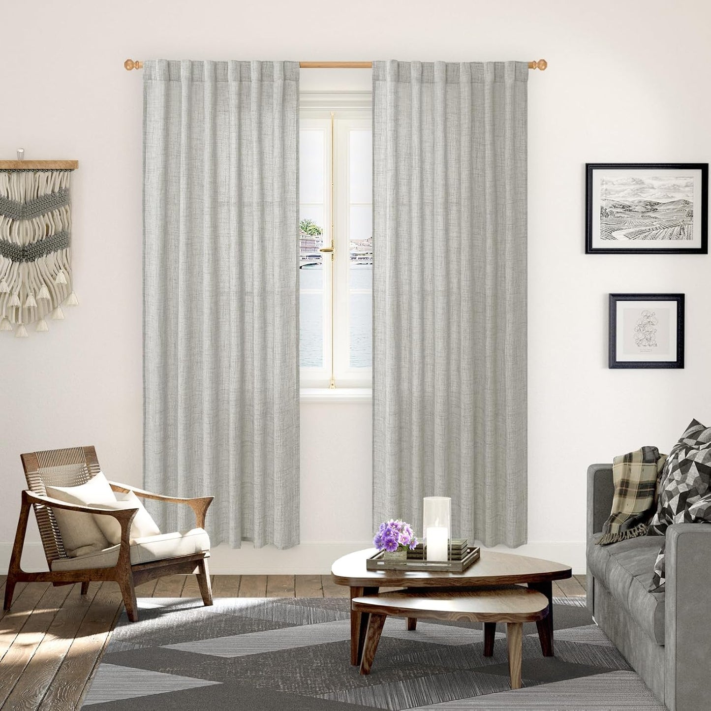 YoungsTex Light Grey Linen Curtains 78 Inch Length for Living Room, Light Filtering Semi Sheer