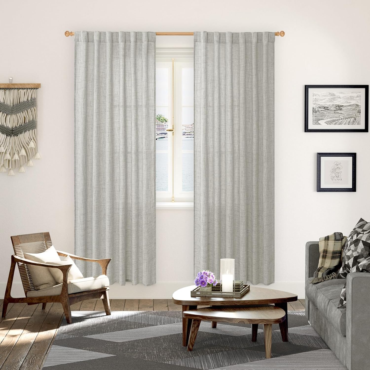 YoungsTex Light Grey Linen Curtains 78 Inch Length for Living Room, Light Filtering Semi Sheer