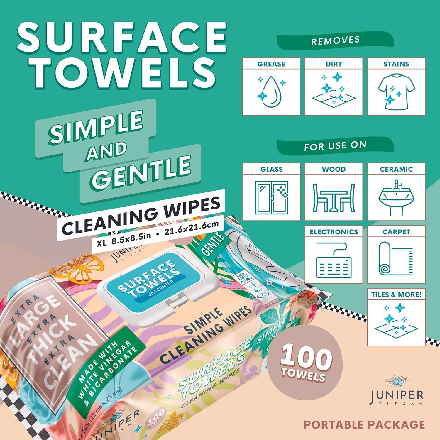 6 Packs Surface Cleaning Wipes Bleach Free, Thick & Large Dispose, All-Purpose Cleaner for