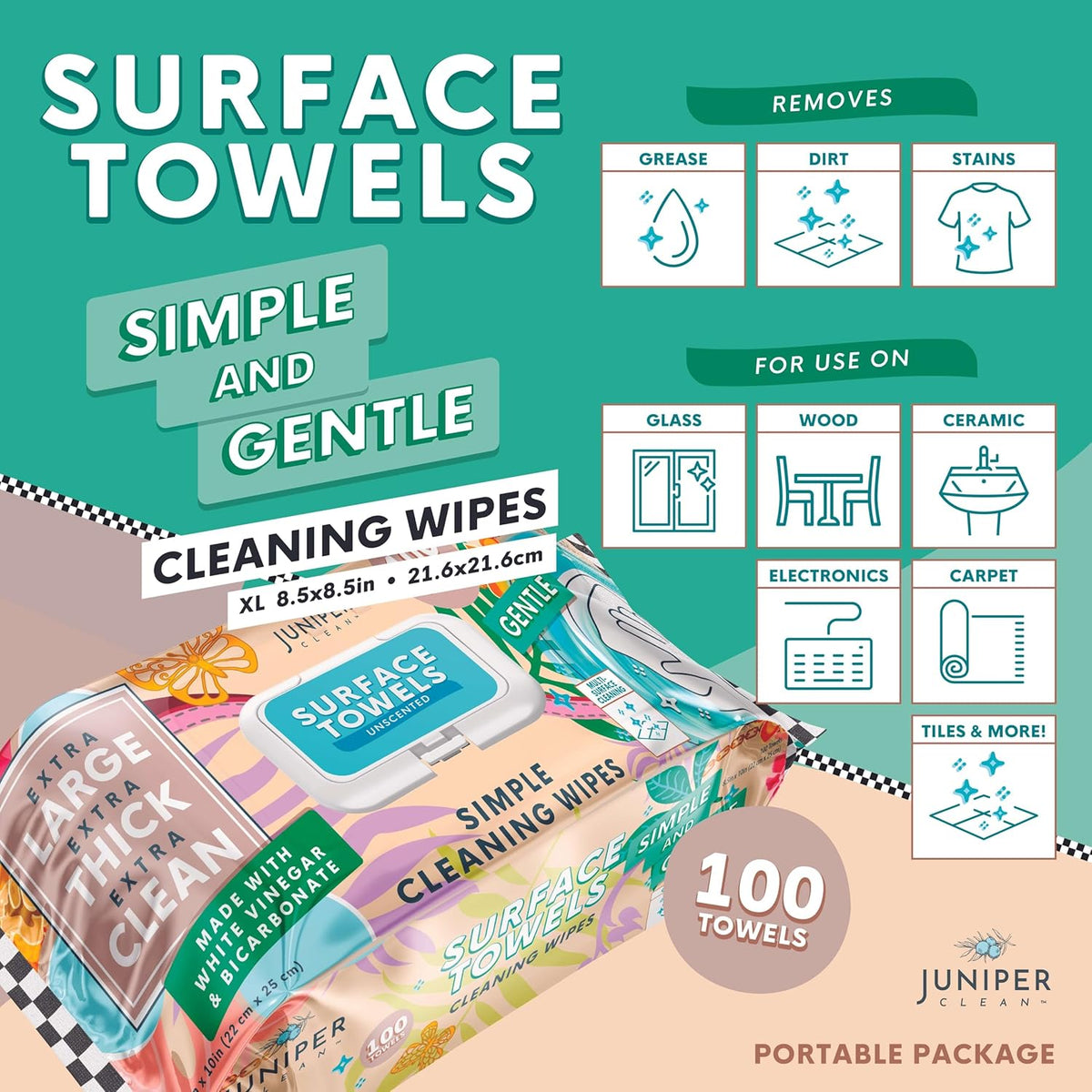 3 Packs Surface Cleaning Wipes Bleach Free, Thick & Large Dispose, All-Purpose Cleaner for