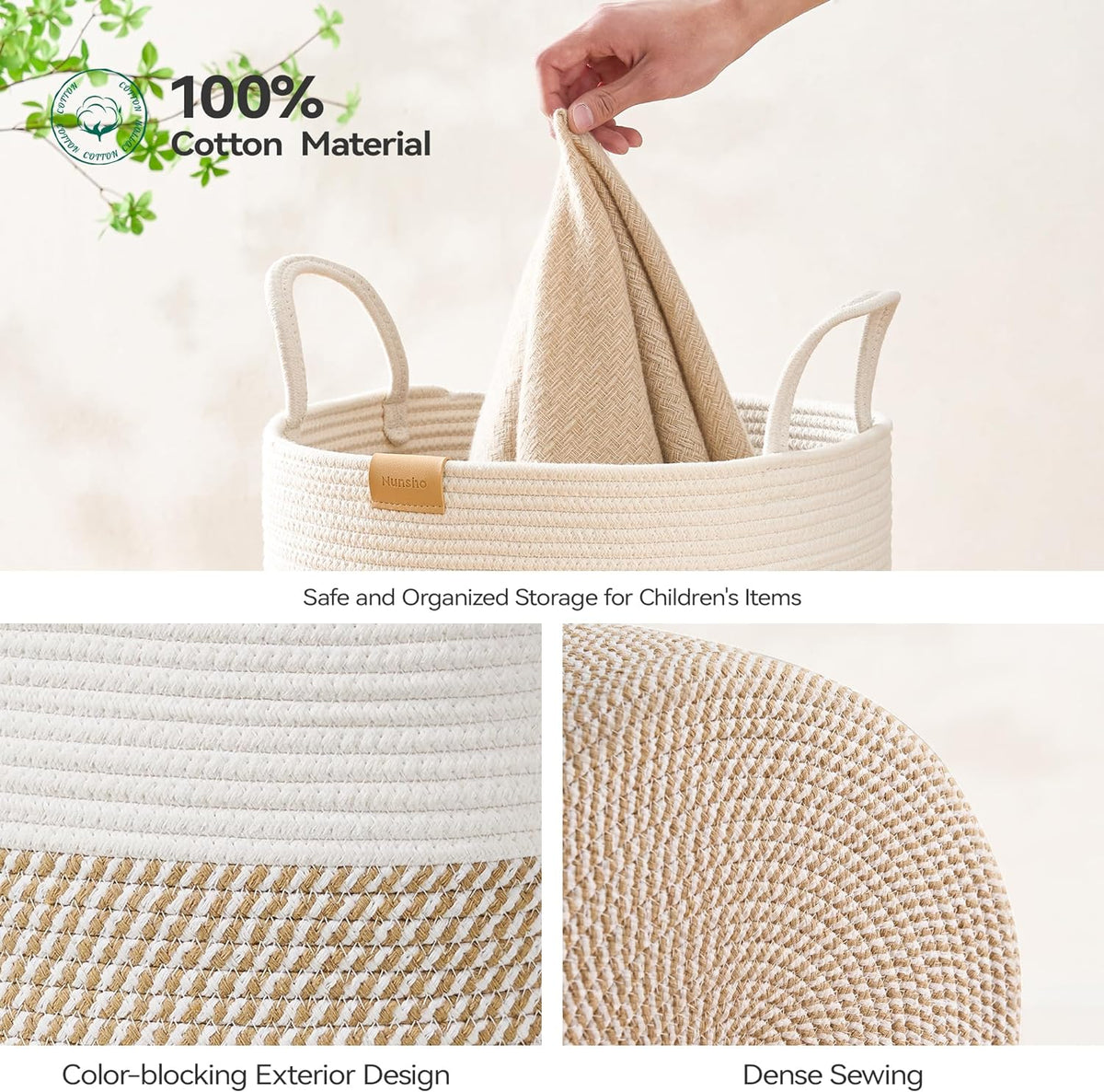 Laundry Hamper 75L,Large Laundry Basket for Clothes,Decorative Storage Basket for Blankets,Cotton