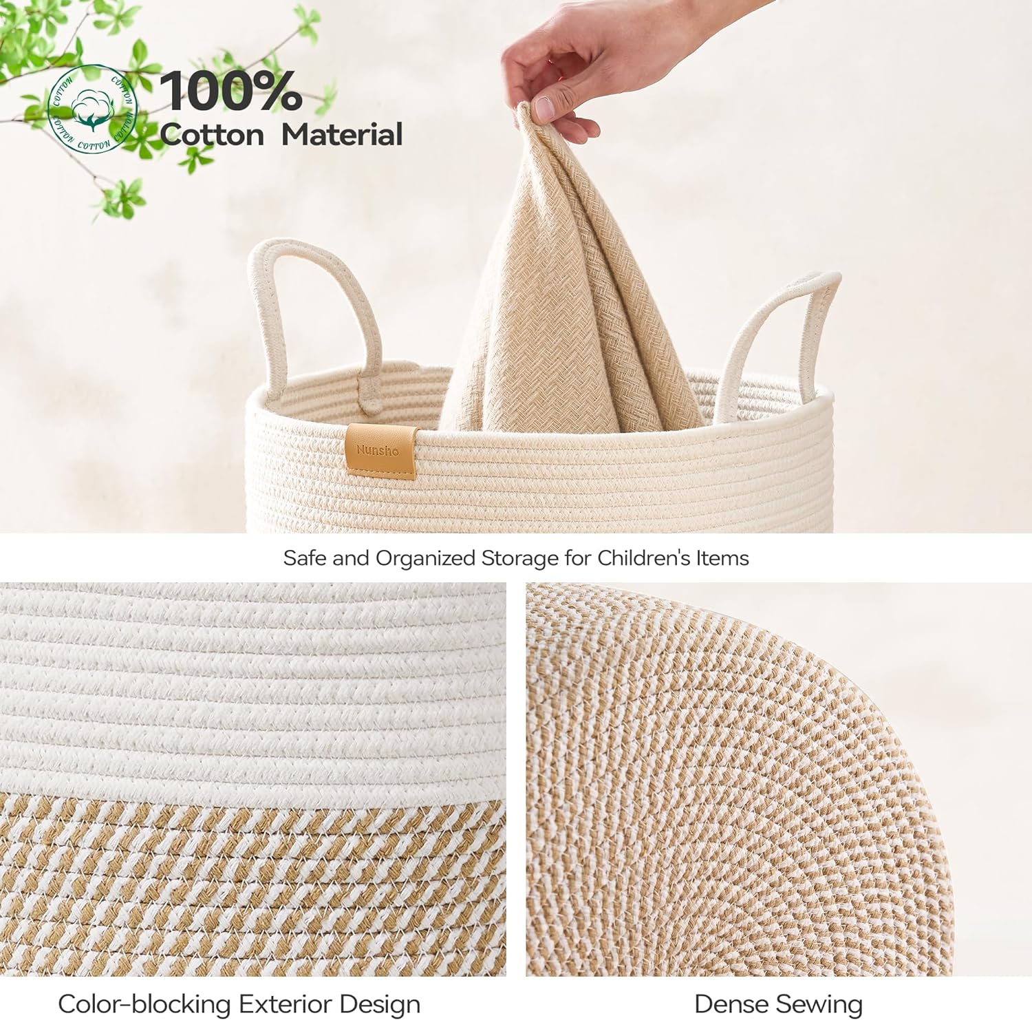 Laundry Hamper 62L,Large Laundry Basket for Clothes,Decorative Storage Basket for Blankets,Cotton