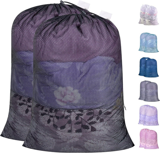 Polecasa Heavy Duty Large Mesh Laundry Bags with ID Tag and Locking Drawstring Closure - 2 Pack, 24