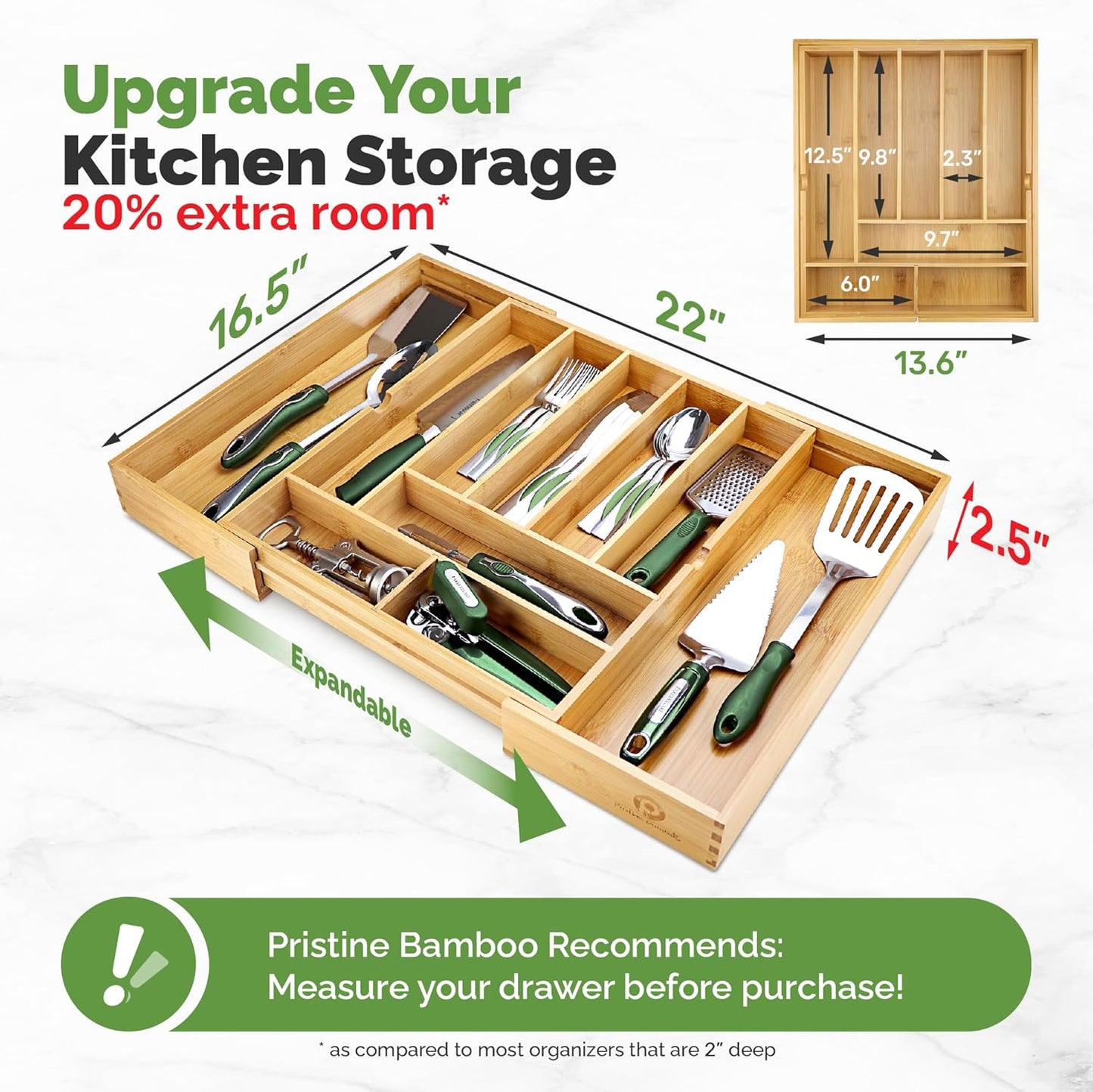 Silverware Organizer - Expandable Kitchen Drawer Organizer - Adjustable Kitchen Drawer Organizer
