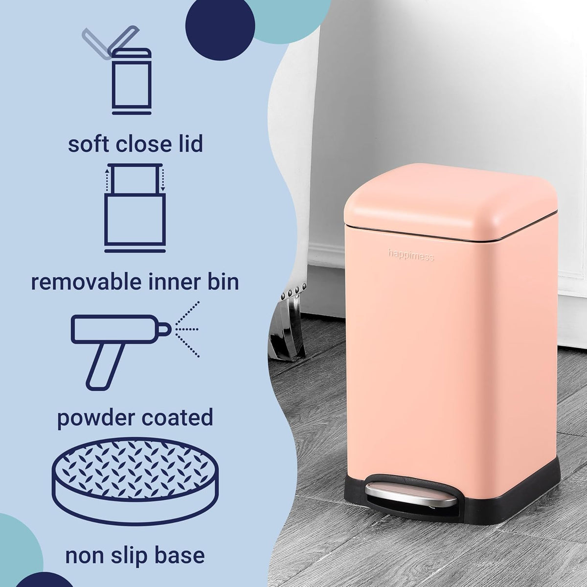 happimess HPM1012G Betty Retro Mini 3.2-Gallon Step-Open Trash Can, Fingerprint Resistant, Modern