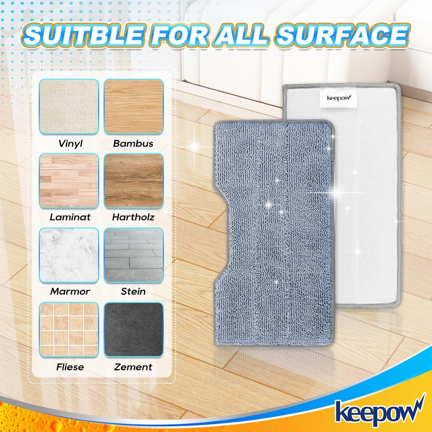 KEEPOW Reusable Mop Replacement Pads Compatible with Shark Vacmop VM252 VM200P12 VM252P10 VC205