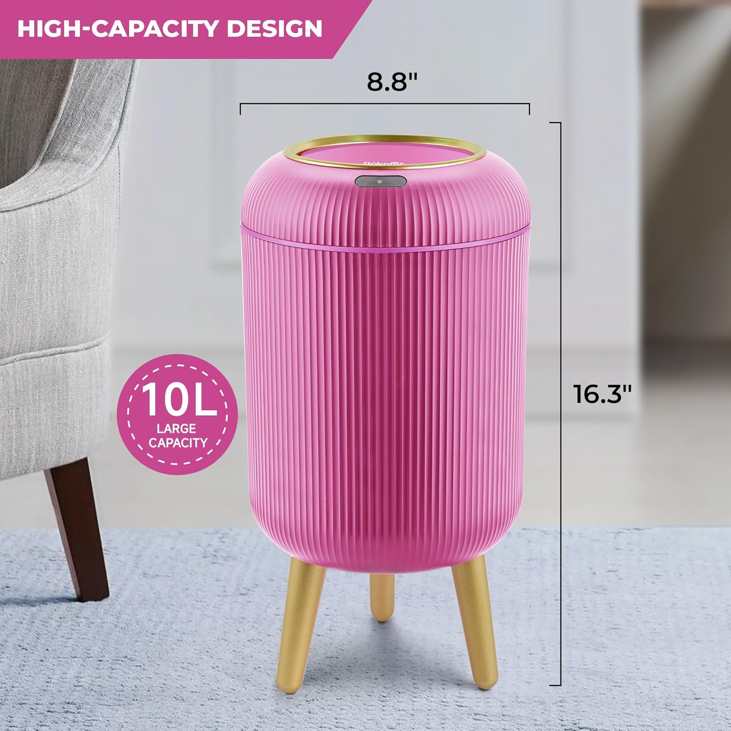 Pukomc Smart Sensor Wastebasket, Convenient and Hygienic Easy to Use, Technology Sensor Waterproof