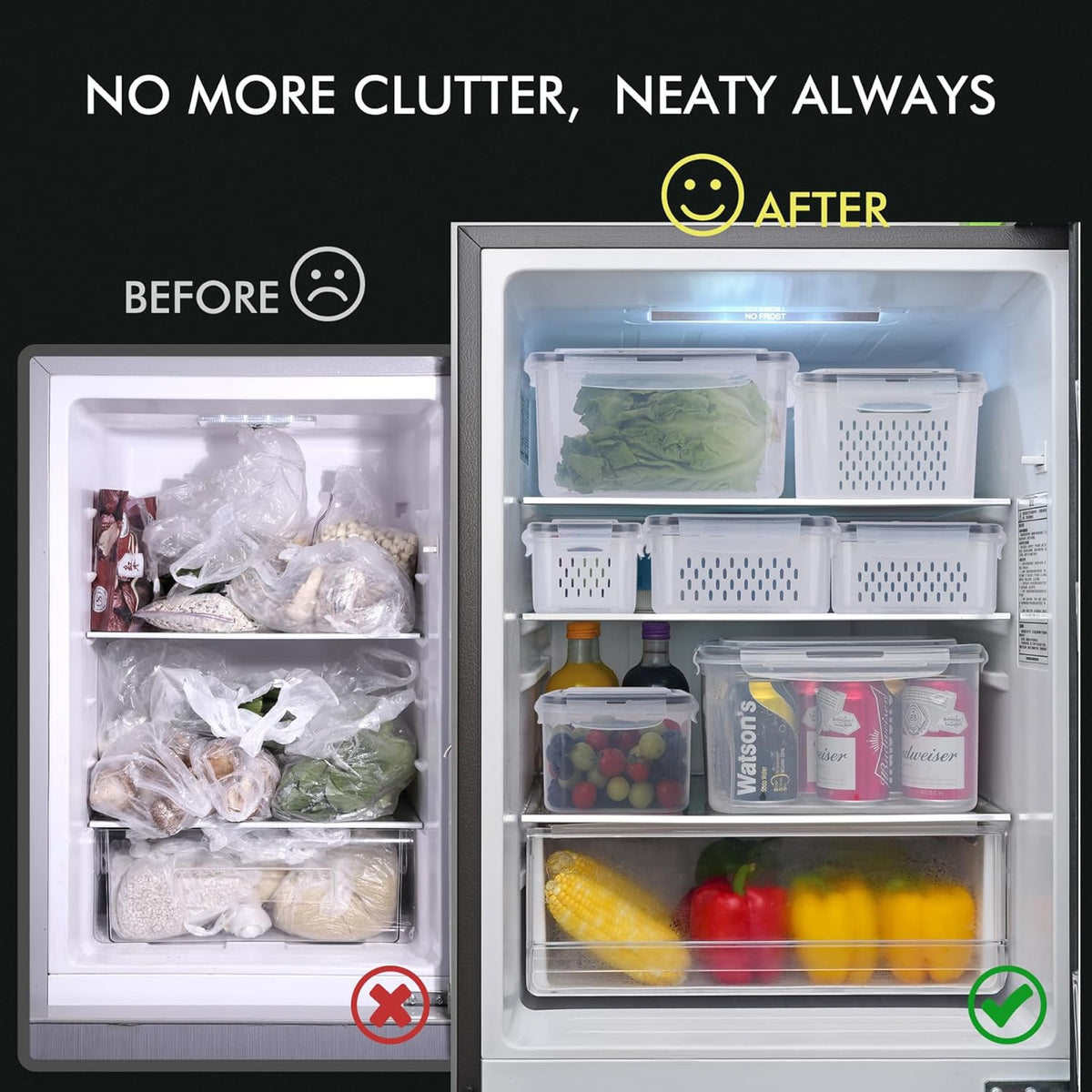 HOTEC 5-Pack Large Fruit Storage Container for Fridge Leak proof with Removable Colander, BPA Free