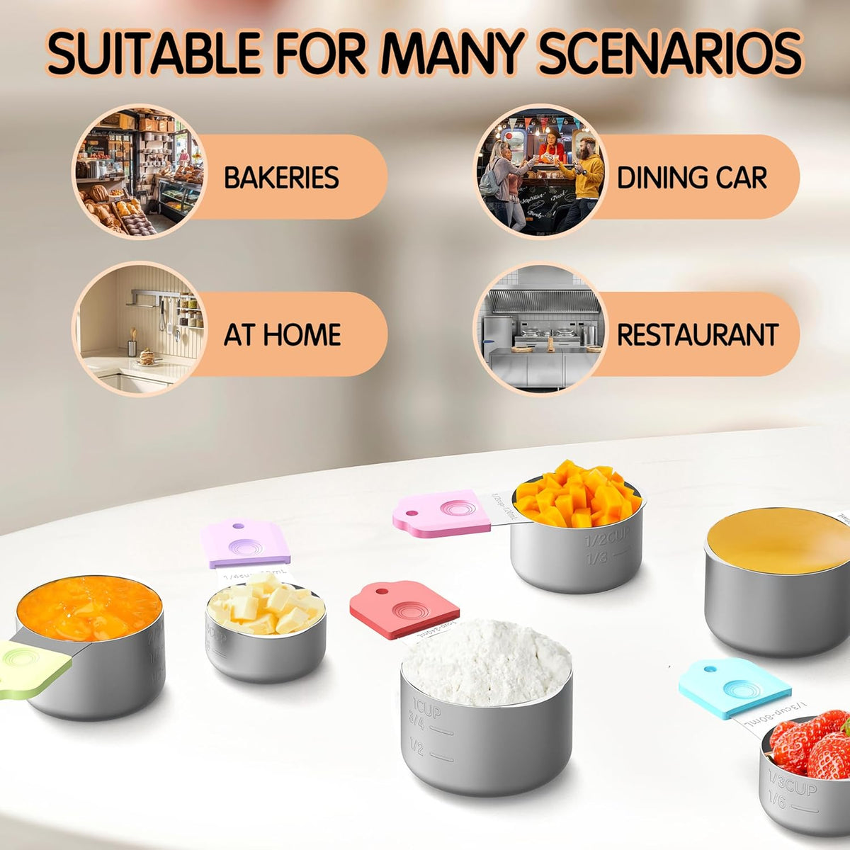 Magnetic Measuring Cups, 5 Stainless Steel Nesting Measuring Cup Set for Measuring Dry or Liquid