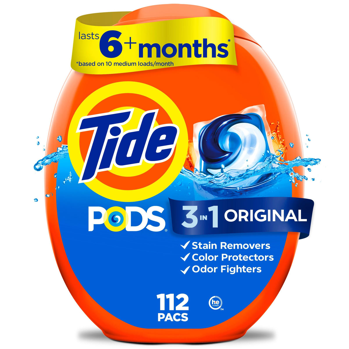Tide PODS laundry detergent pacs, 3-in-1 Stain Remover, Odor Fighter, Color Protector, 112 Count