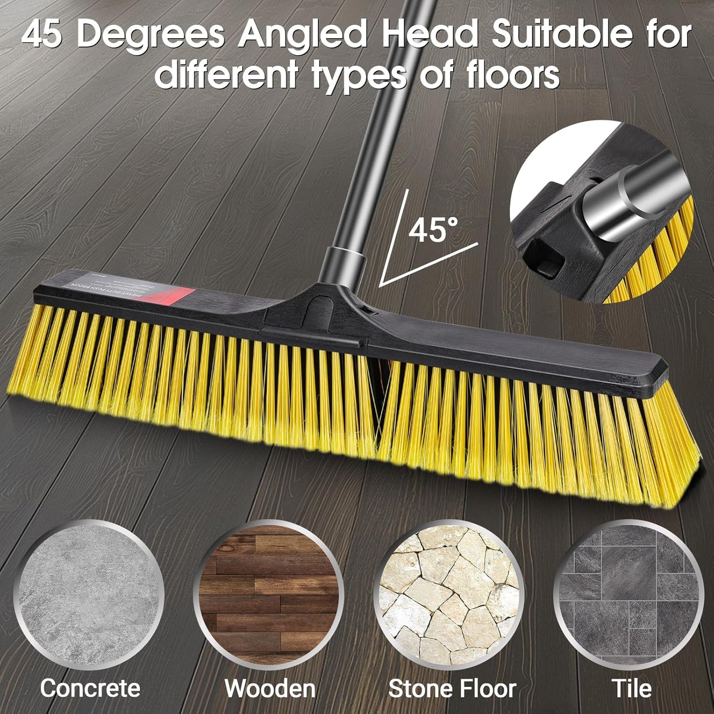 24" Push Broom,Masthome Industrial Broom with Stiff Bristles,Outdoor Broom Heavy Duty and 55" Long