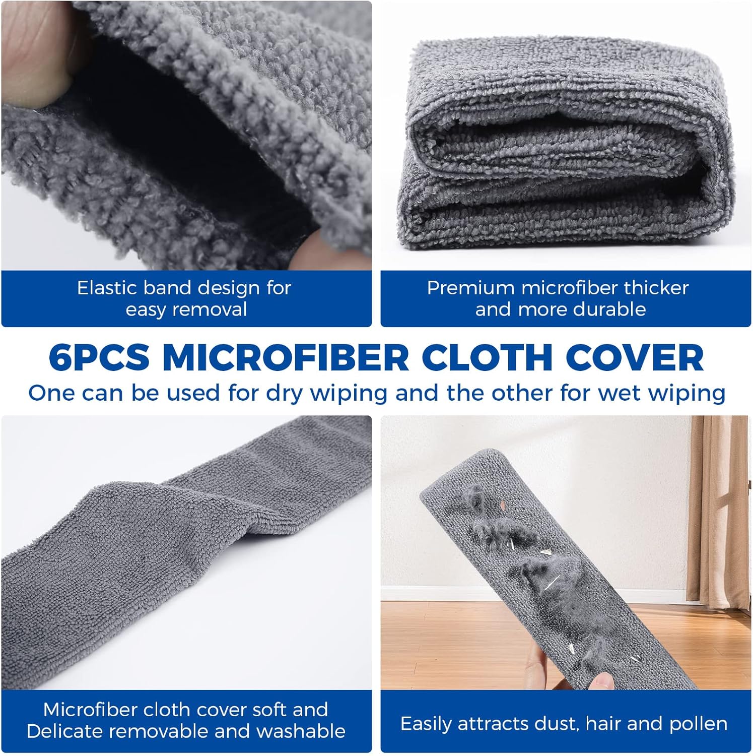 6pcs Dusters Replacement Cloth Retractable Gap Dust Cleaner Cloths, Reusable Microfiber Cloth Cover