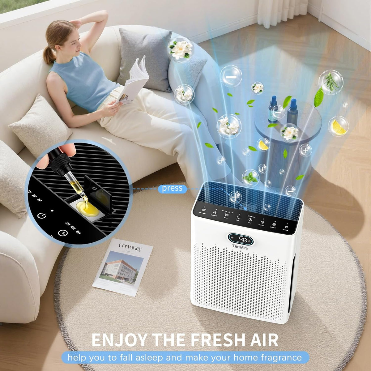 Air Purifiers for Home, PM 2.5 Air Quality Monitor Cover Up to 2200 Ft² with Pet mode, Timer, HEPA