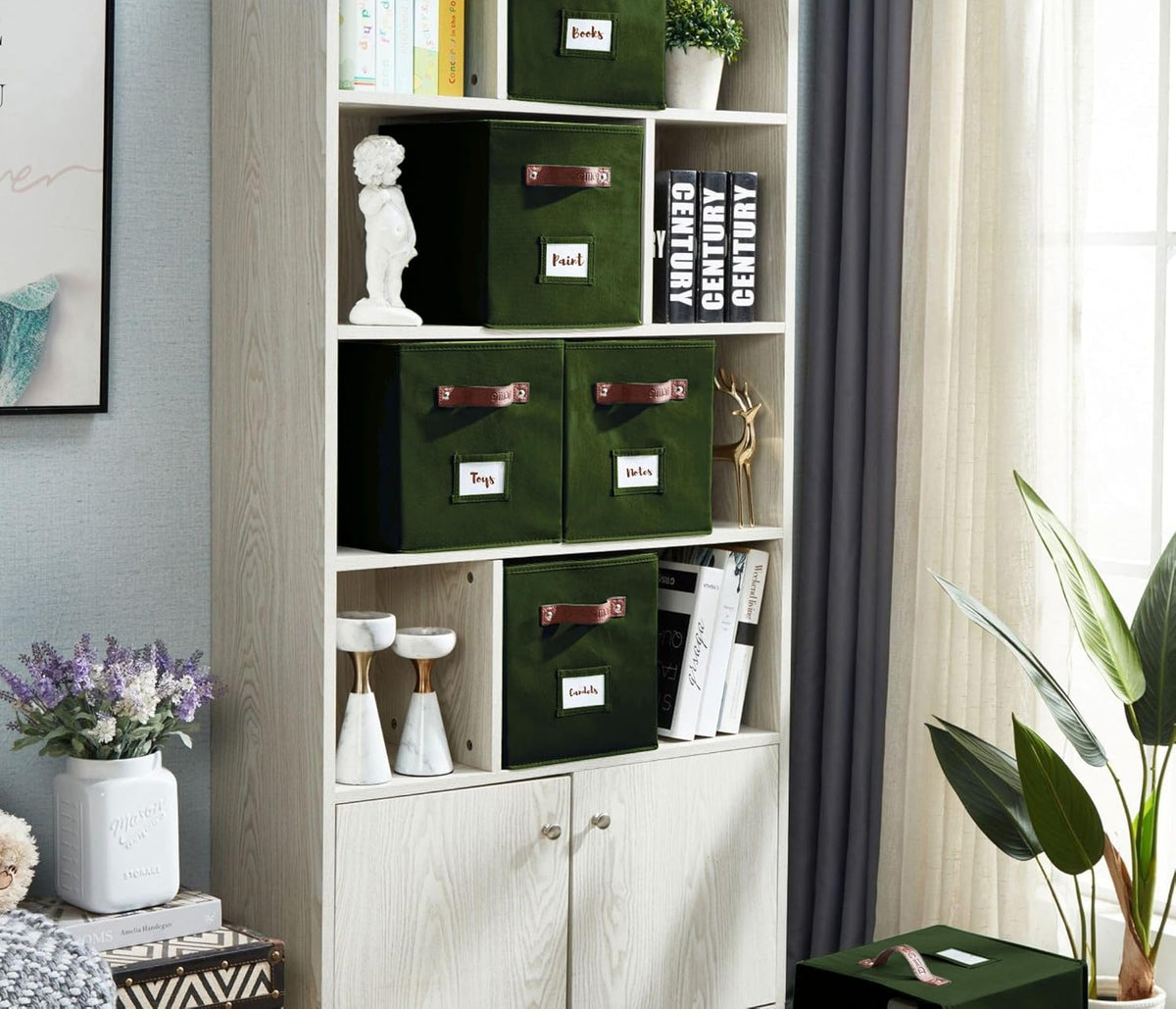 DECOMOMO Storage Bins, Cube Storage Bin with Labels, Fabric Storage Cubes for Shelves (10.5" x 11"