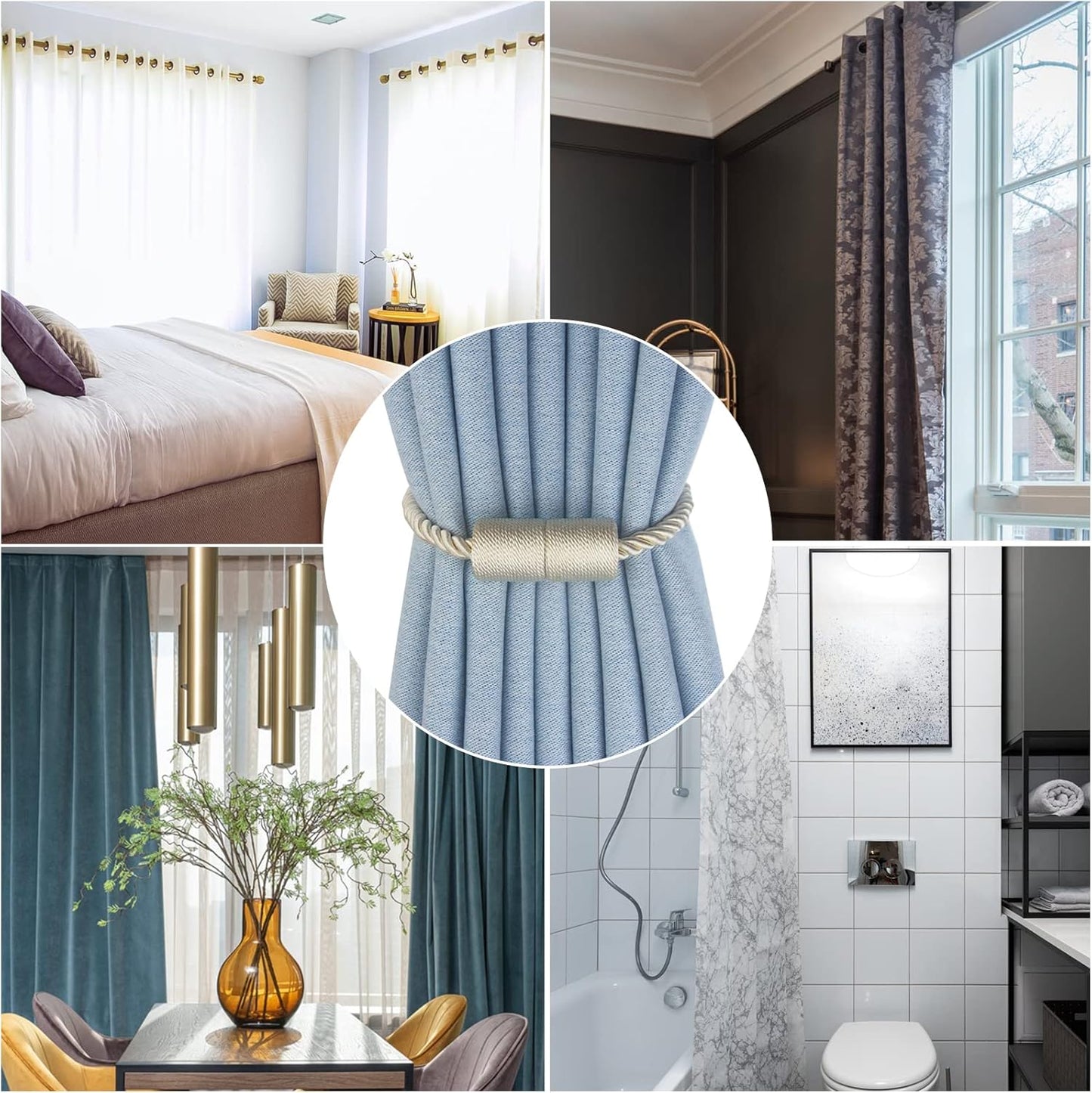 Magnetic Curtain Tiebacks 6 Pack Beige Curtain Rope Tieback Curtain Holders for Drapes Modern Tie