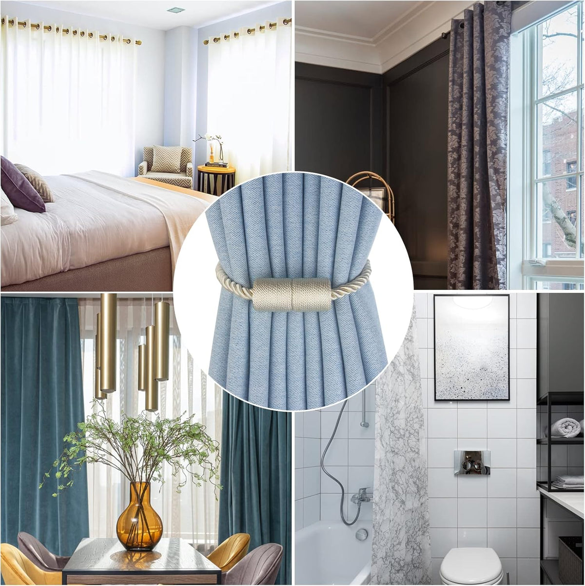 Magnetic Curtain Tiebacks 6 Pack Beige Curtain Rope Tieback Curtain Holders for Drapes Modern Tie