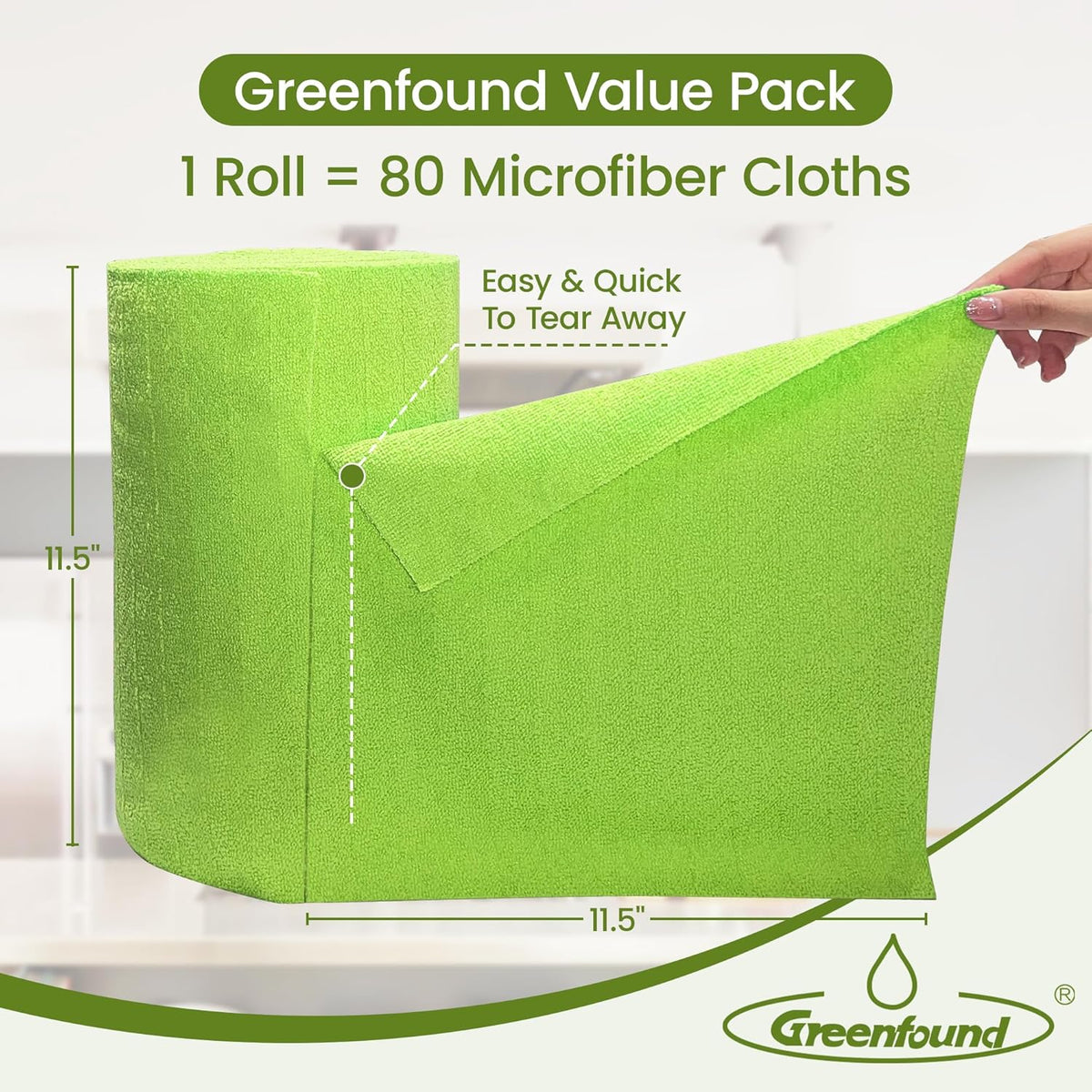 Greenfound Microfiber Cleaning Cloth Roll -80 Pack,Tear Away Microfiber Towels for Car,Reusable
