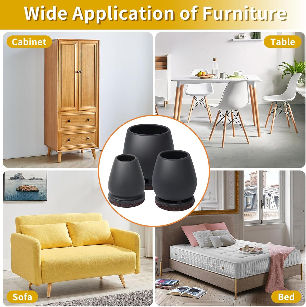 Ezprotekt 24 Pcs Round Silicone Chair Leg Floor Protectors for Wood Floors, Felt Furniture Pads