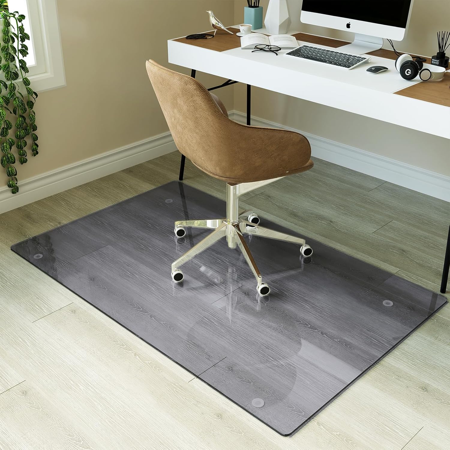 Koonmi Tempered Glass Chair Mat for Hardwood Floors & Carpets, 30" x 48“ Grey Heavy Duty Office