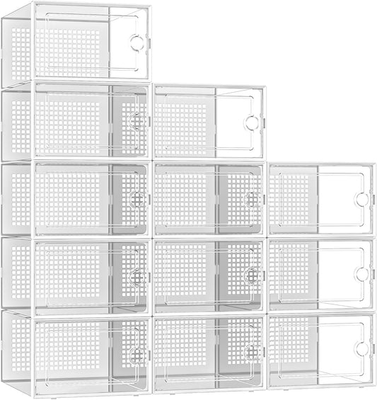 Kuject X-Large Shoe Storage Boxes Organizers Clear Plastic Stackable 12 Pack, Shoe Rack & Holder