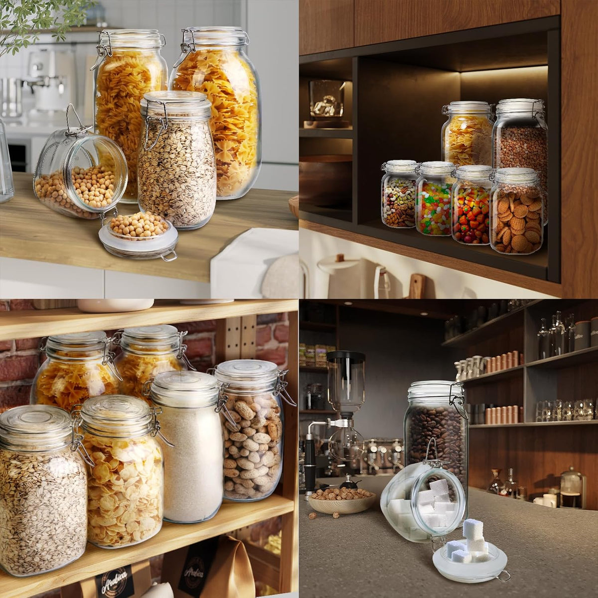 Glass Jars with Airtight Lid Set of 6, 17 floz Wide Mouth Mason Jars with Clamp Lids,Glass Sealed