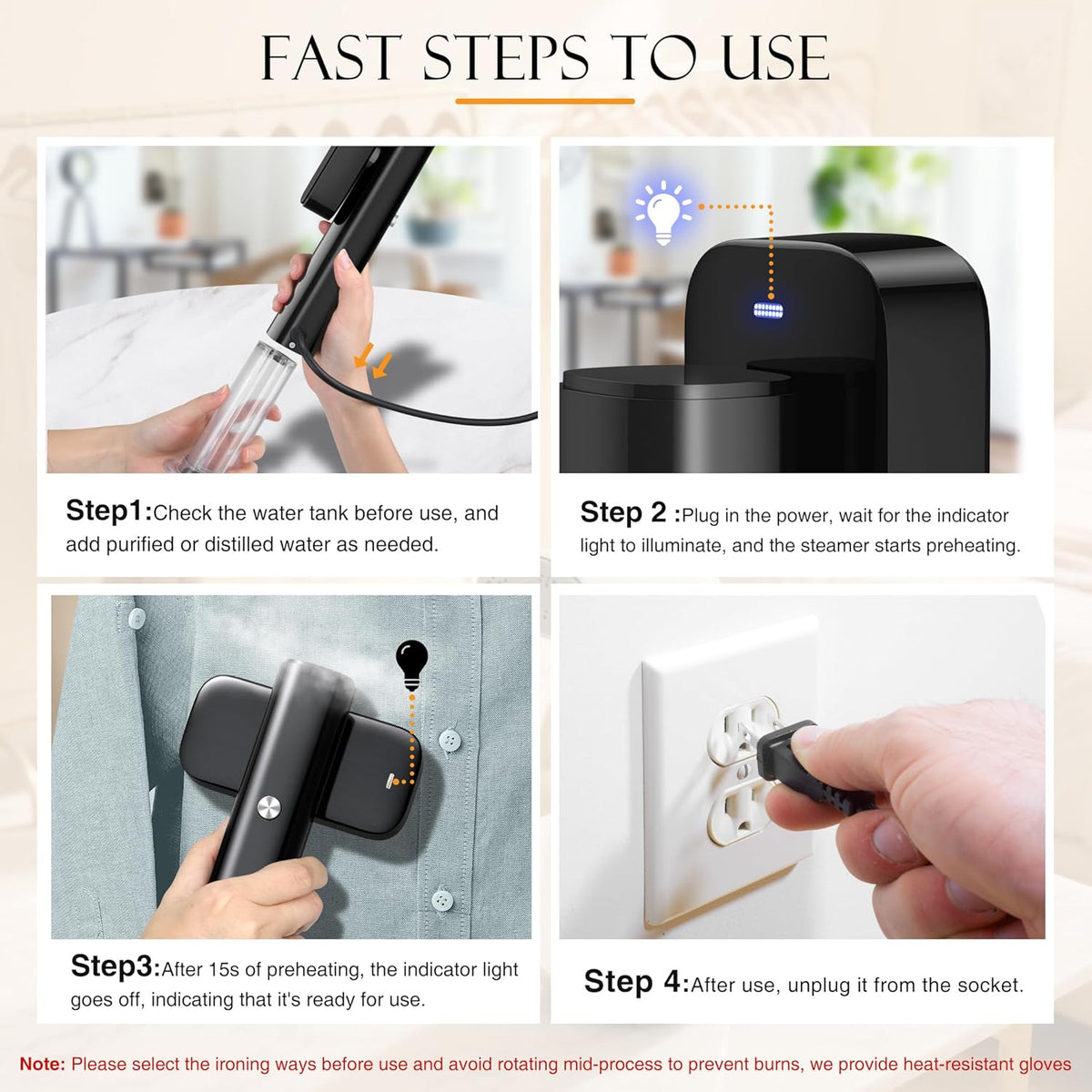 Steamer for Clothes, Portable Handheld Garment Steamer for Fabric Wrinkles Remover, 15s Fast