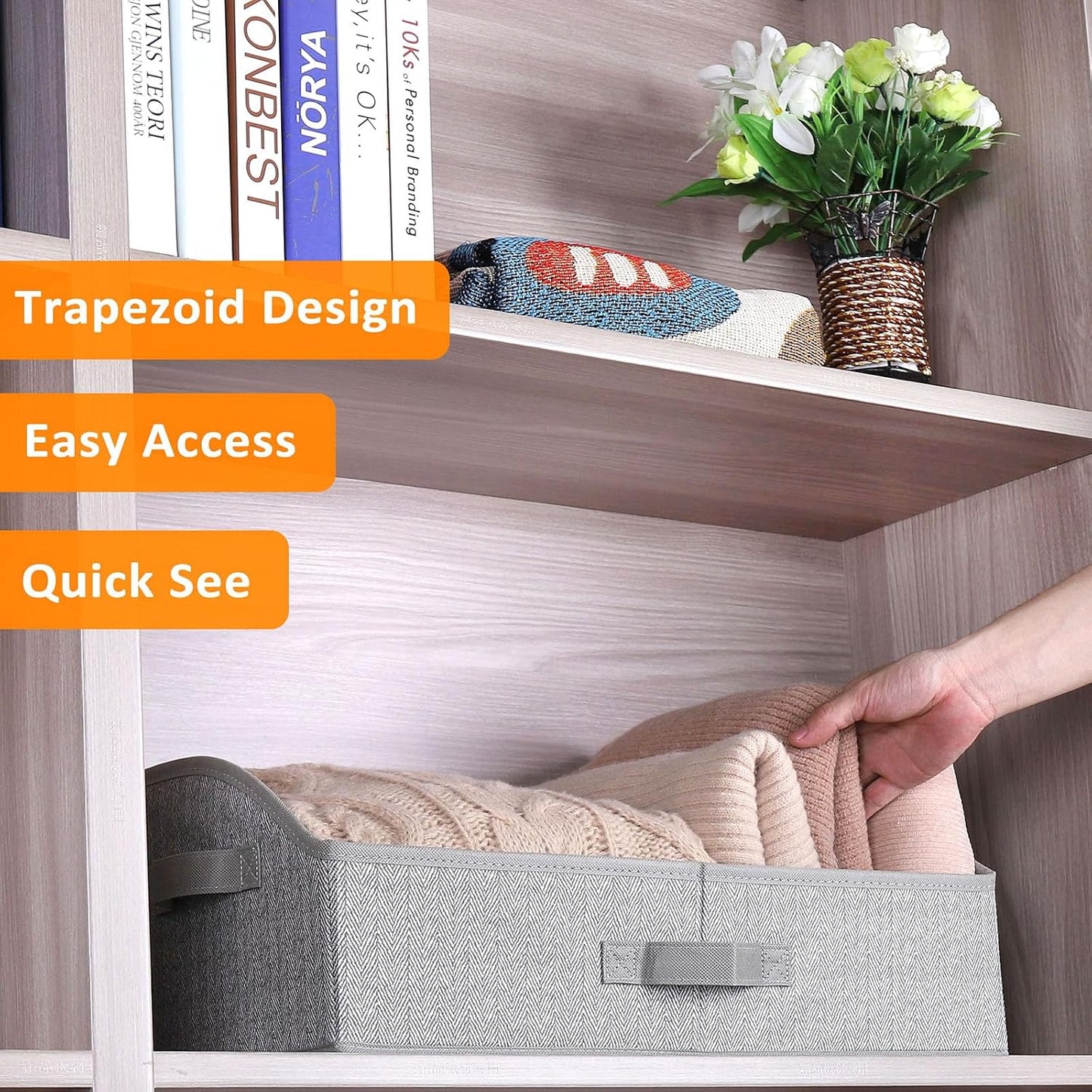 WUIKE Closet Organizers and Storage, Trapezoid Storage Bins, Fabric Closet Bins with Handles