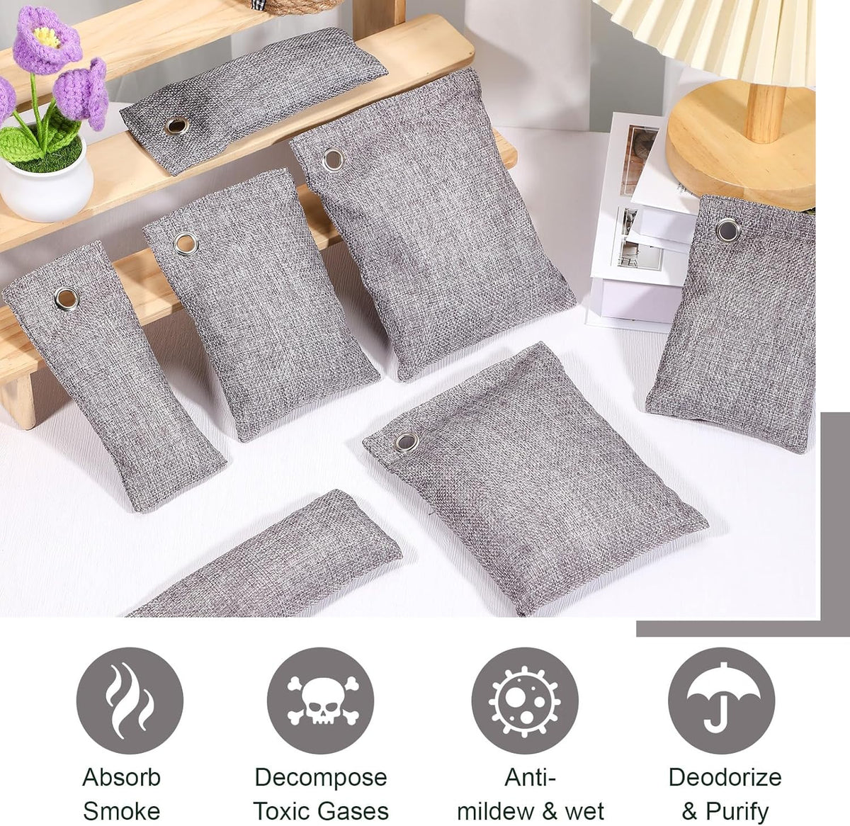 Nuanchu 24 Pcs Activated Charcoal Odor Absorber 50g/100g/200g, Air Purifying Bamboo Charcoal Bags