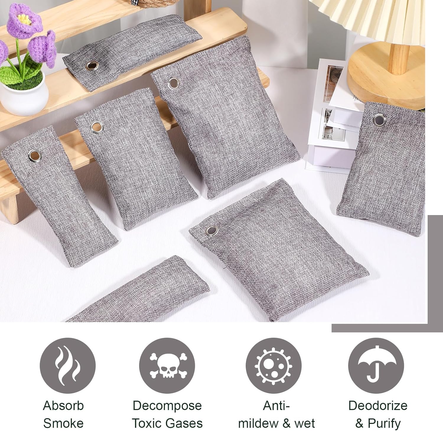 Nuanchu 24 Pcs Activated Charcoal Odor Absorber 50g/100g/200g, Air Purifying Bamboo Charcoal Bags