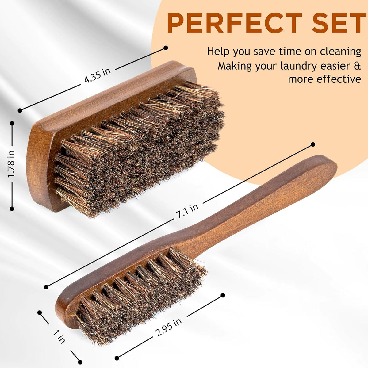Horsehair Laundry Stain Brushes Set 2pcs by TAKAVU, Natural Soft Bristle for Scrubbing Out Tough