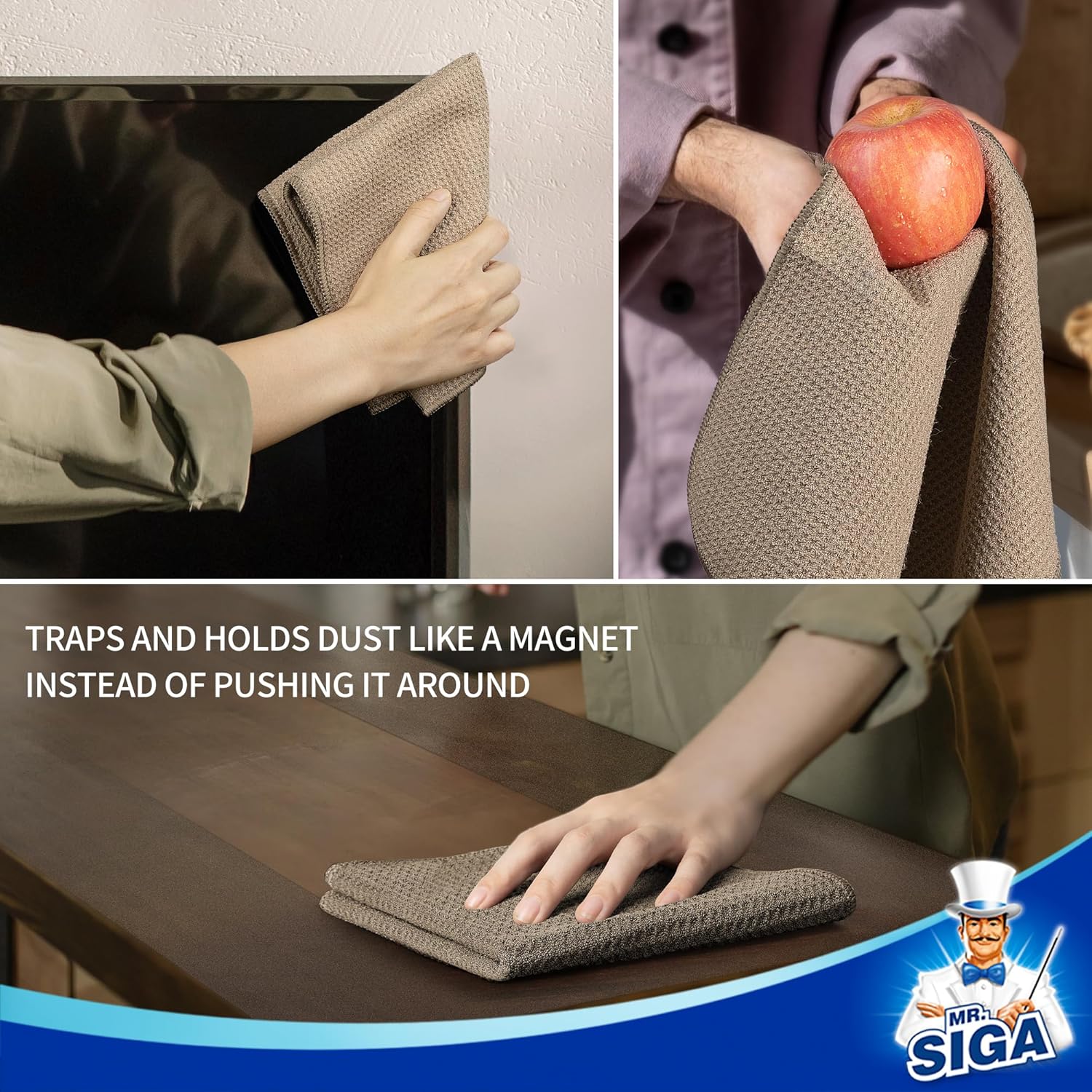 MR.SIGA Waffle Pattern Cleaning Cloths, Reusable Absorbent Microfiber Cleaning Towels, Ultra Soft