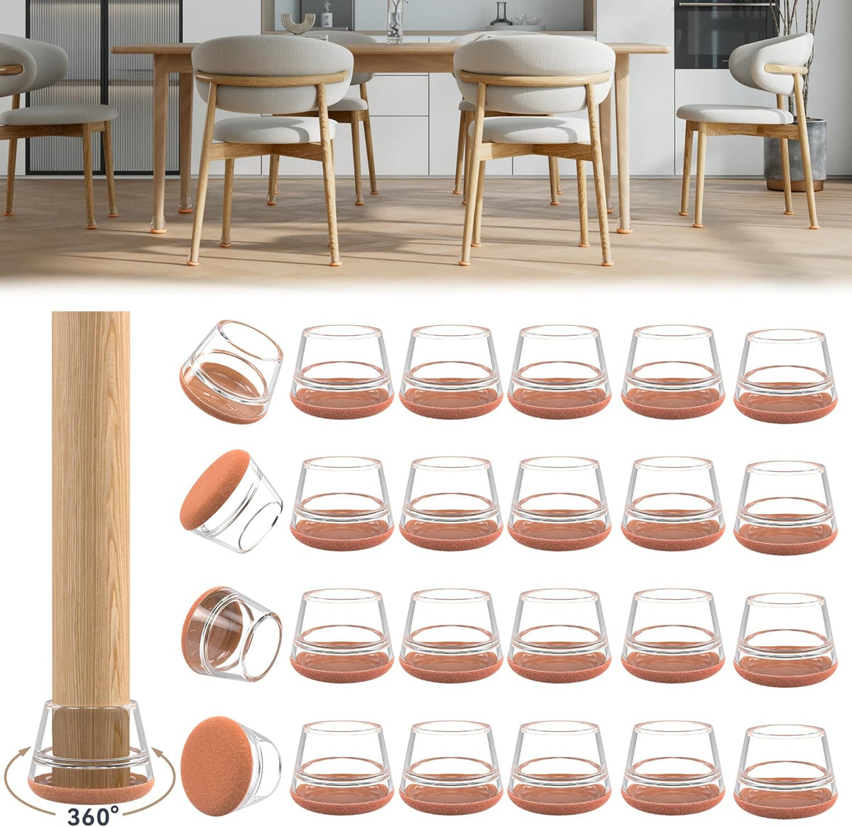 24PCS Upgraded Silicone Chair Leg Floor Protectors for Hardwood Floors, Furniture Sliders for Chair