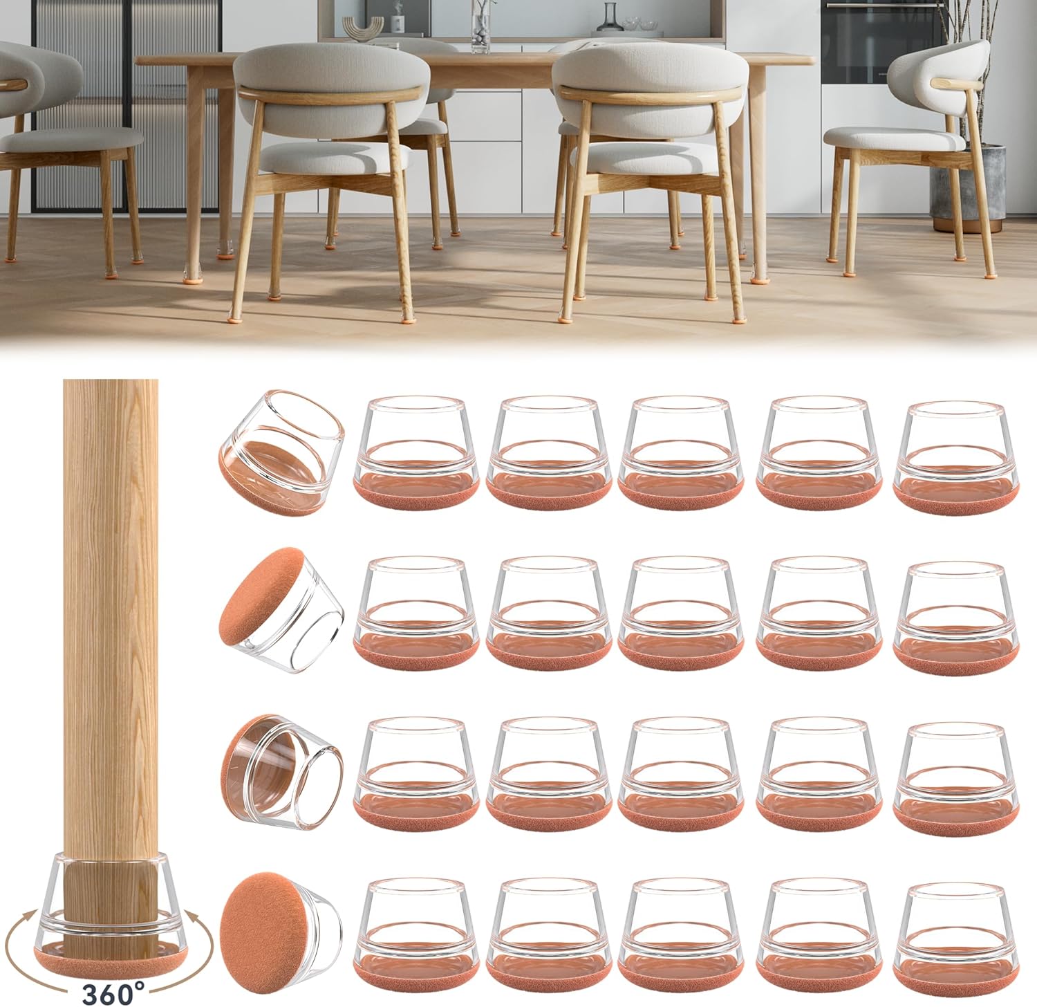 24PCS Upgraded Silicone Chair Leg Floor Protectors for Hardwood Floors, Furniture Sliders for Chair