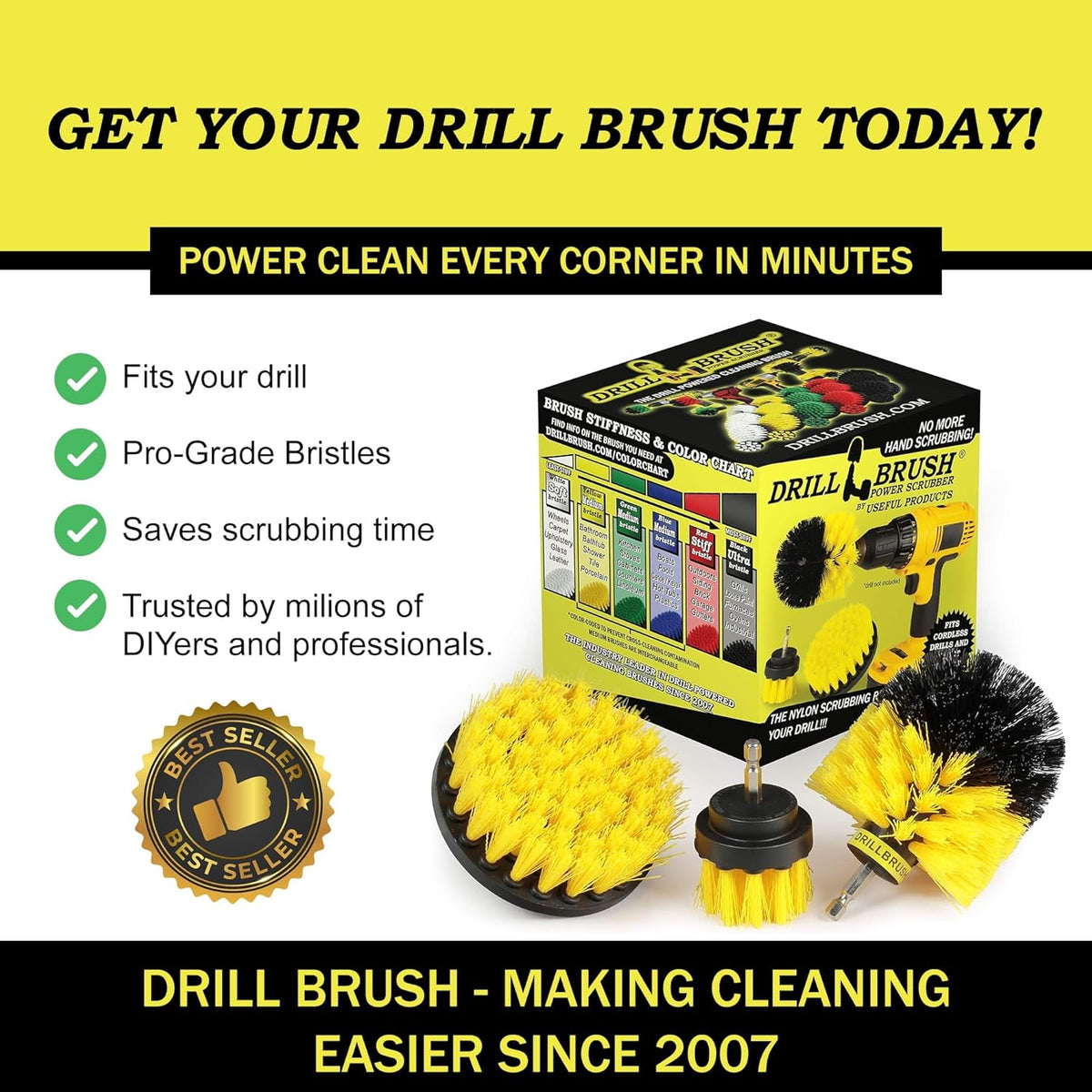 Drillbrush Drill Brush Attachment Set for Bathroom Cleaning – Power Scrubber Brush Kit for Tub