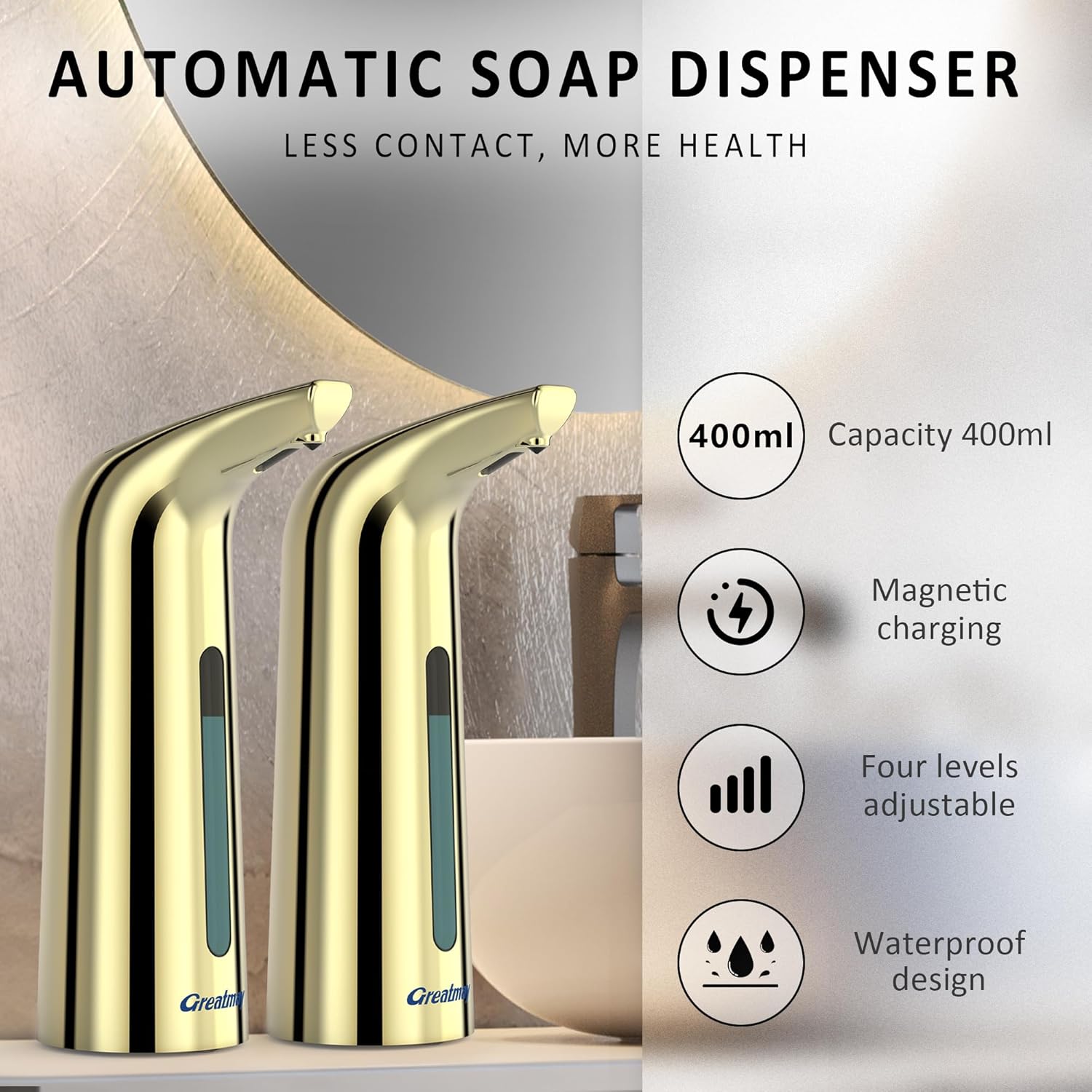 Convenient Automatic Soap Dispenser,4 Adjustable Levels Touchless Hand Sanitizer Pump with Infrared