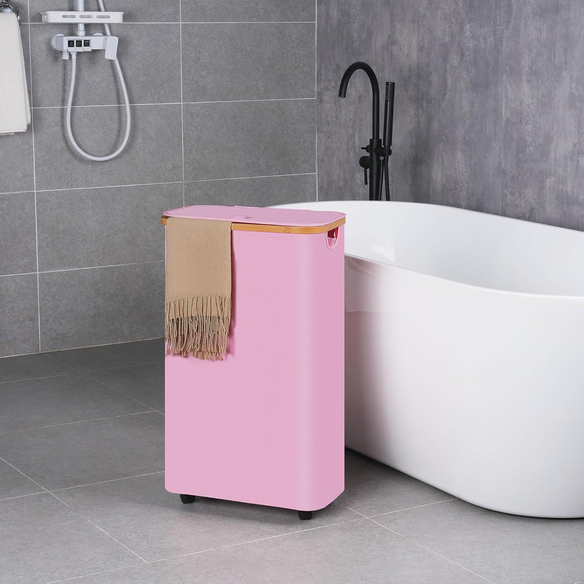 efluky Slim Laundry Basket with Wheels, Narrow Rolling Laundry Hamper with Lid and Removable Bag
