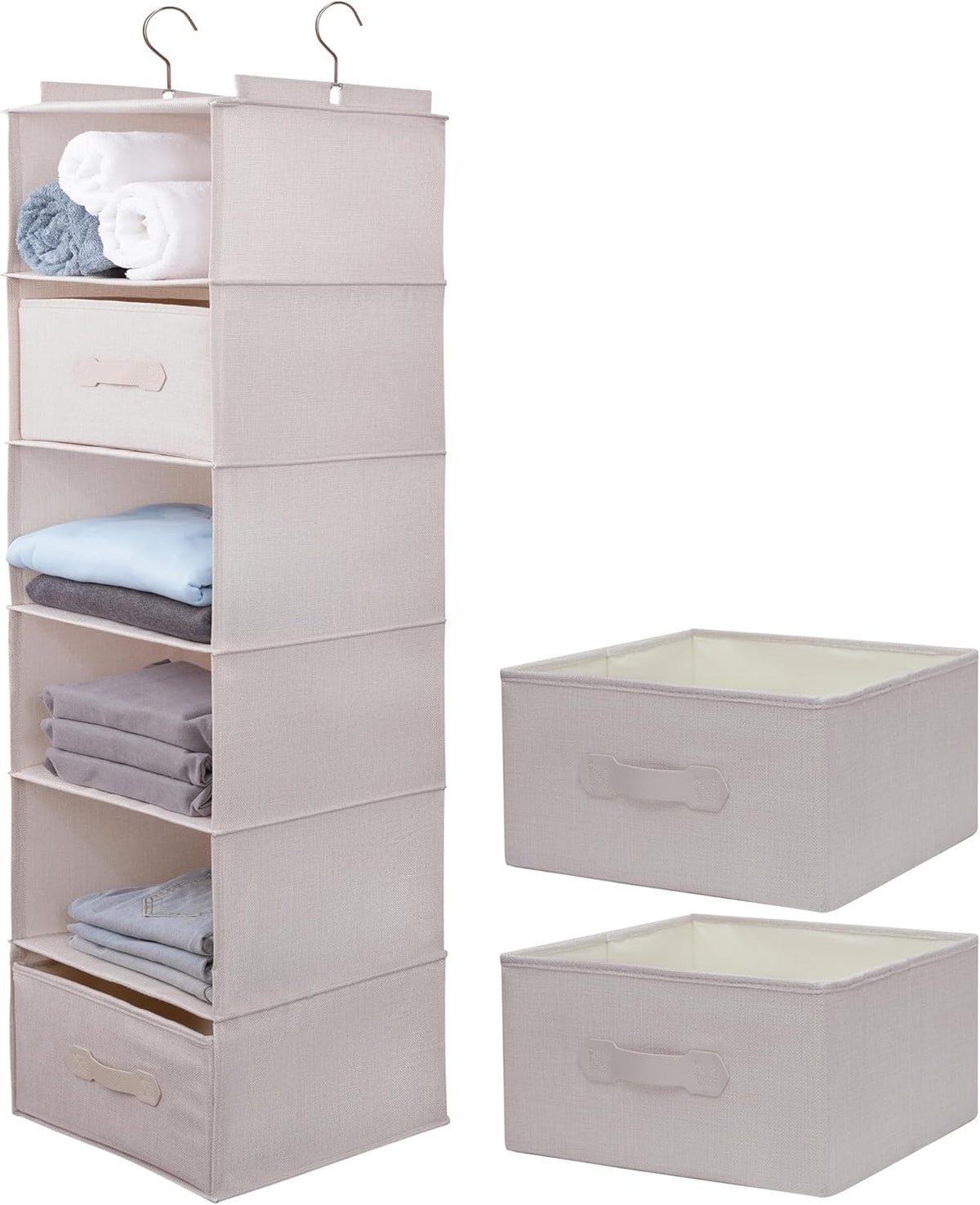 Large Hanging Sweater Organizer for Closet,Collapsible 6-Shelf Hanging Closet Shelves with Drawers
