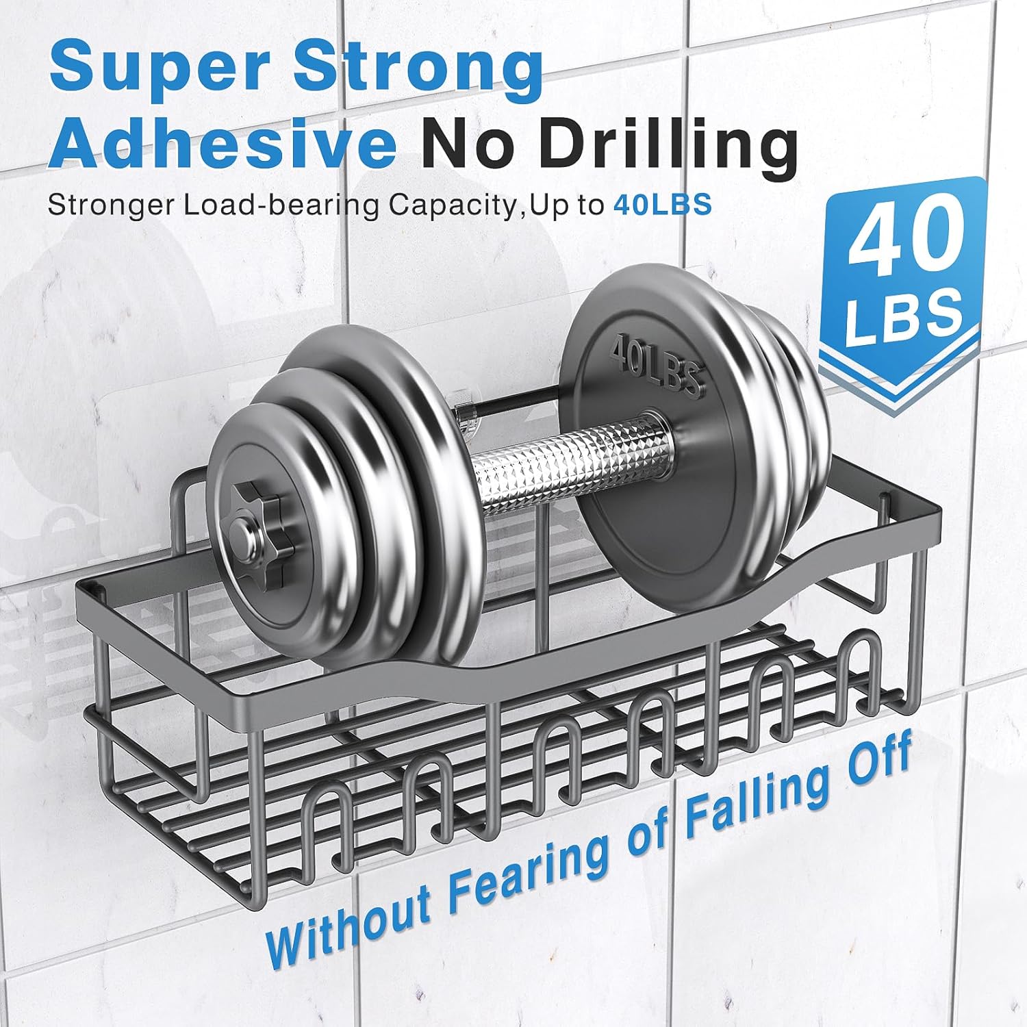 EUDELE 5-Pack Rustproof Stainless Steel Shower Caddy – No Drill Adhesive Bathroom Organizer with