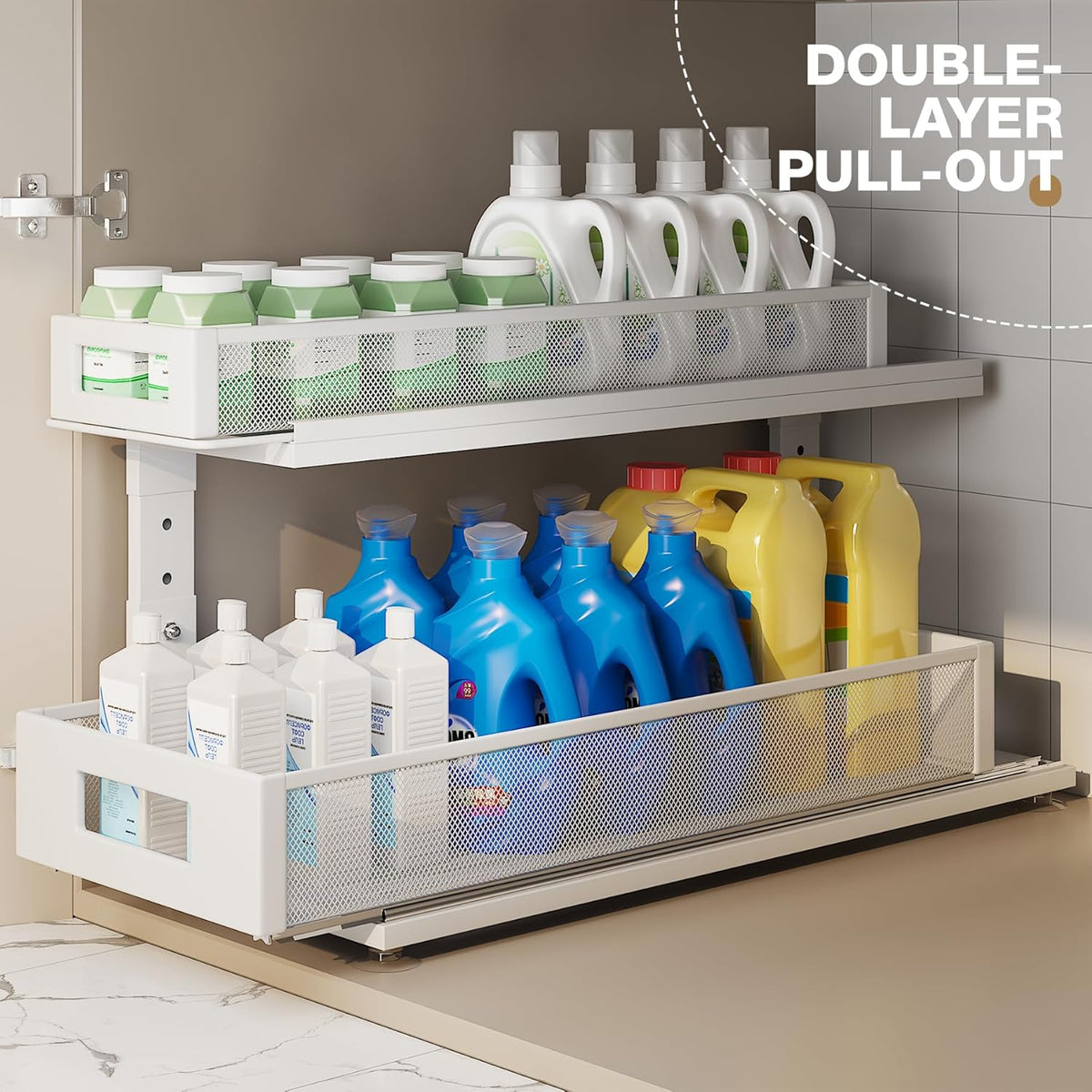 2 Pack 21.3IN-Depth Under Sink Organizer With Next-Gen Ball-Bearing Slides,2-Tier Pull Out Cabinet