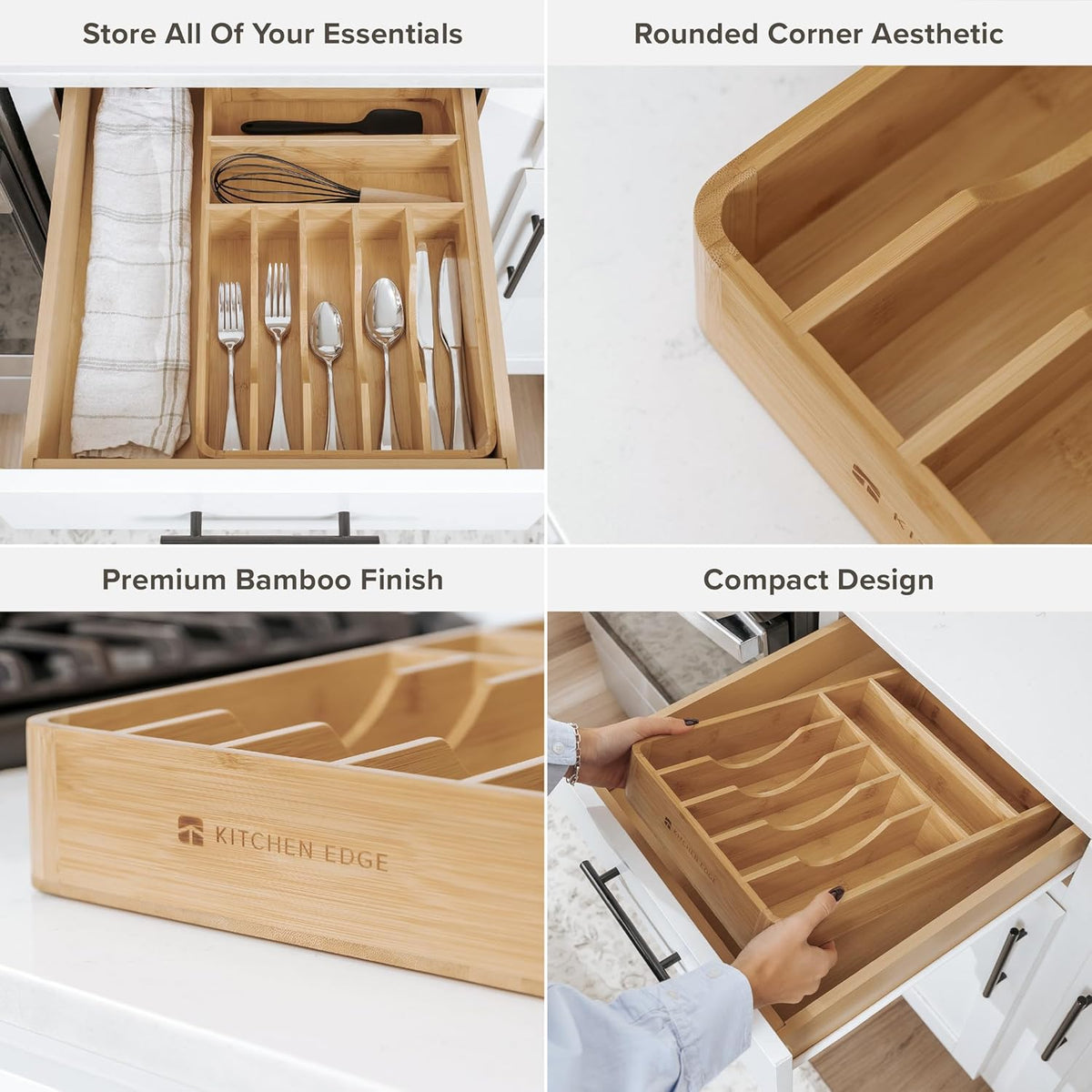 KitchenEdge Silverware Organizer - Cutlery, Flatware, and Utensil Holder for Kitchen Drawers, Fixed
