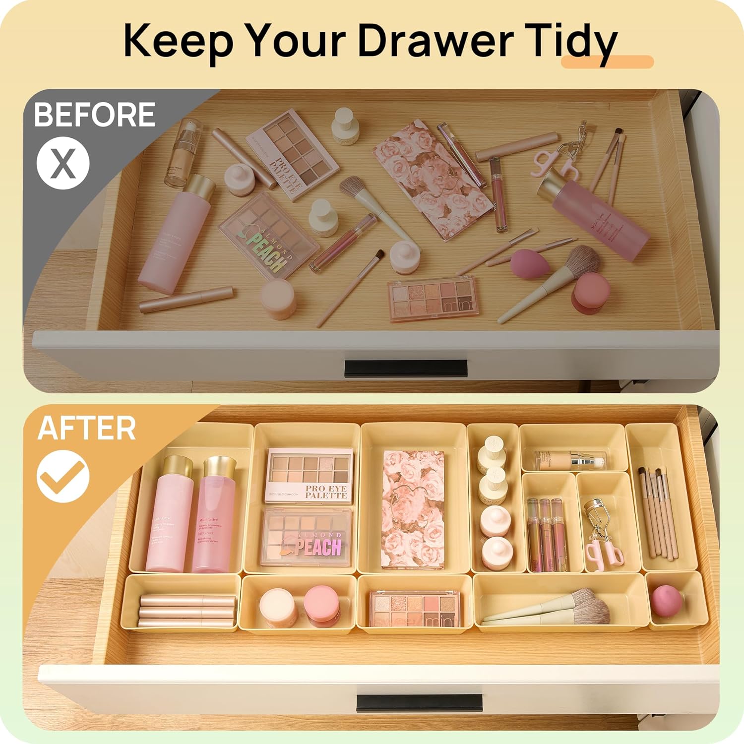 Vtopmart 25 PCS Plastic Drawer Organizers Set, 4-Size Versatile Bathroom and Vanity Drawer